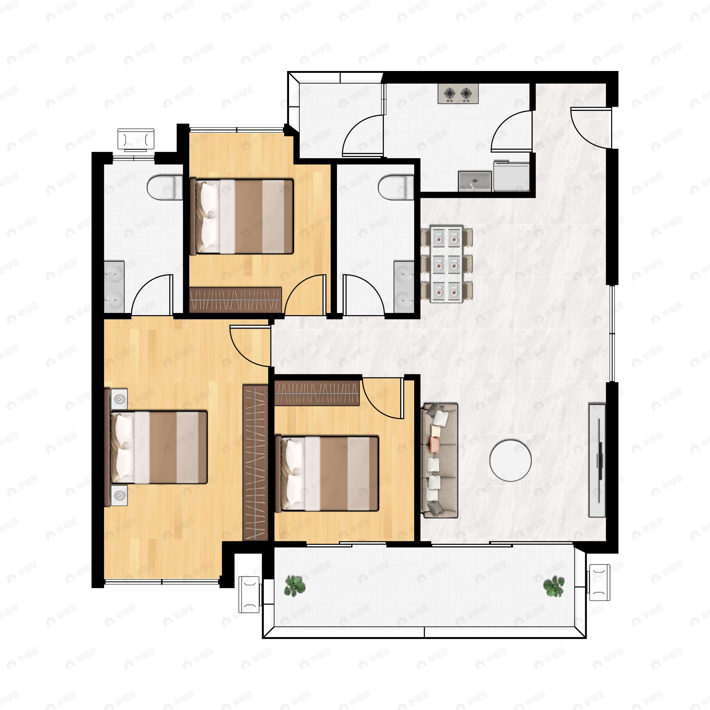 3室2厅2卫建面131平户型图