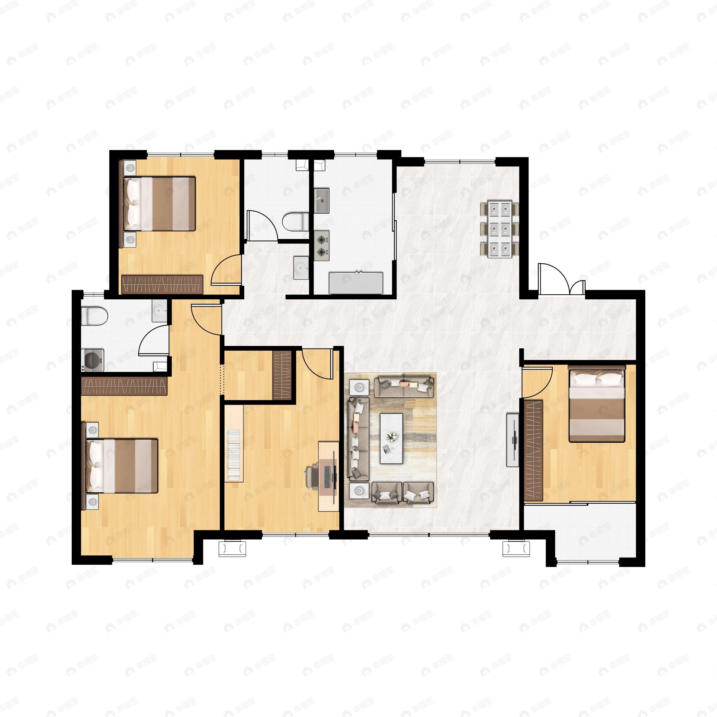 4室2厅2卫建面154平南|北户型图