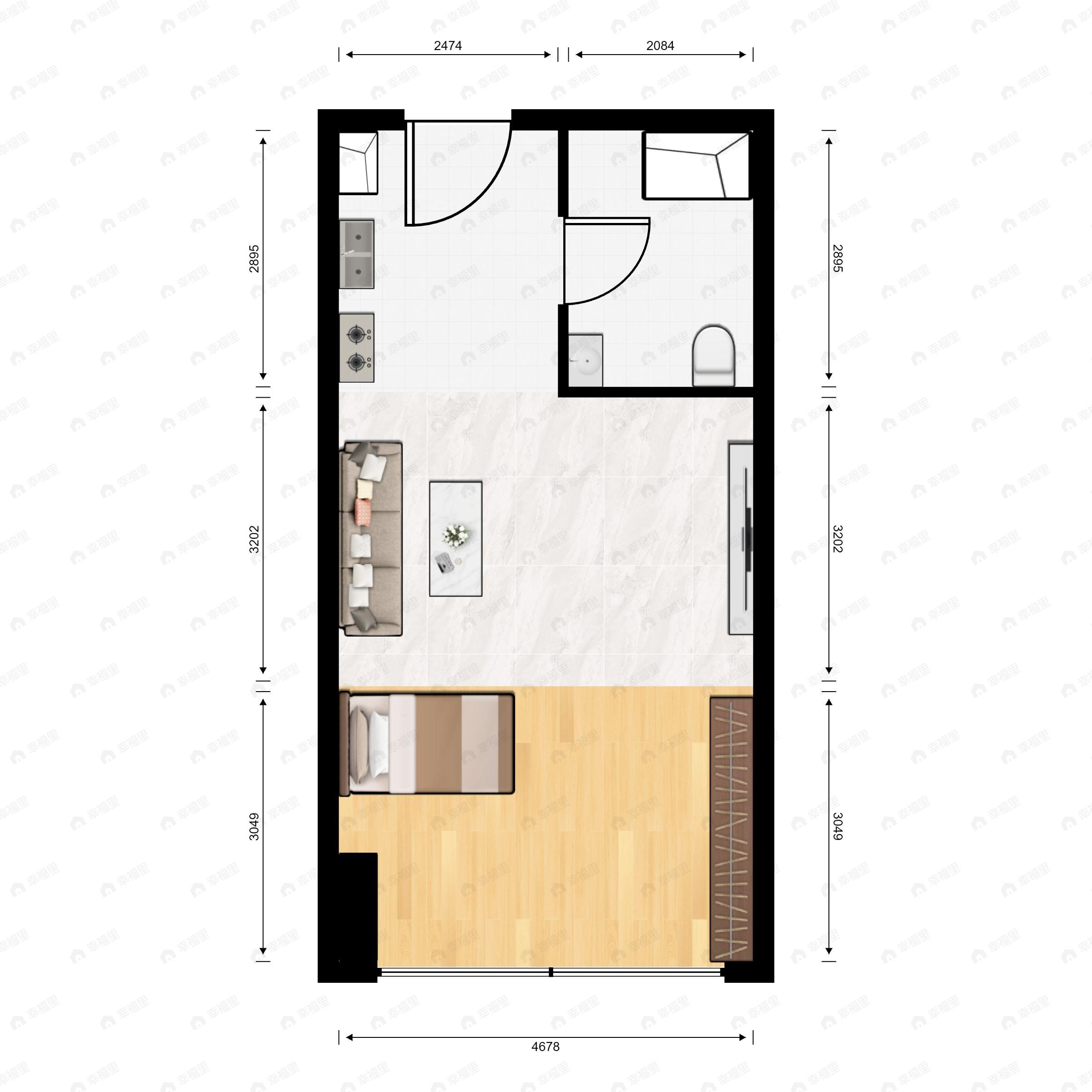 1室1厅1卫建面41m²南户型图