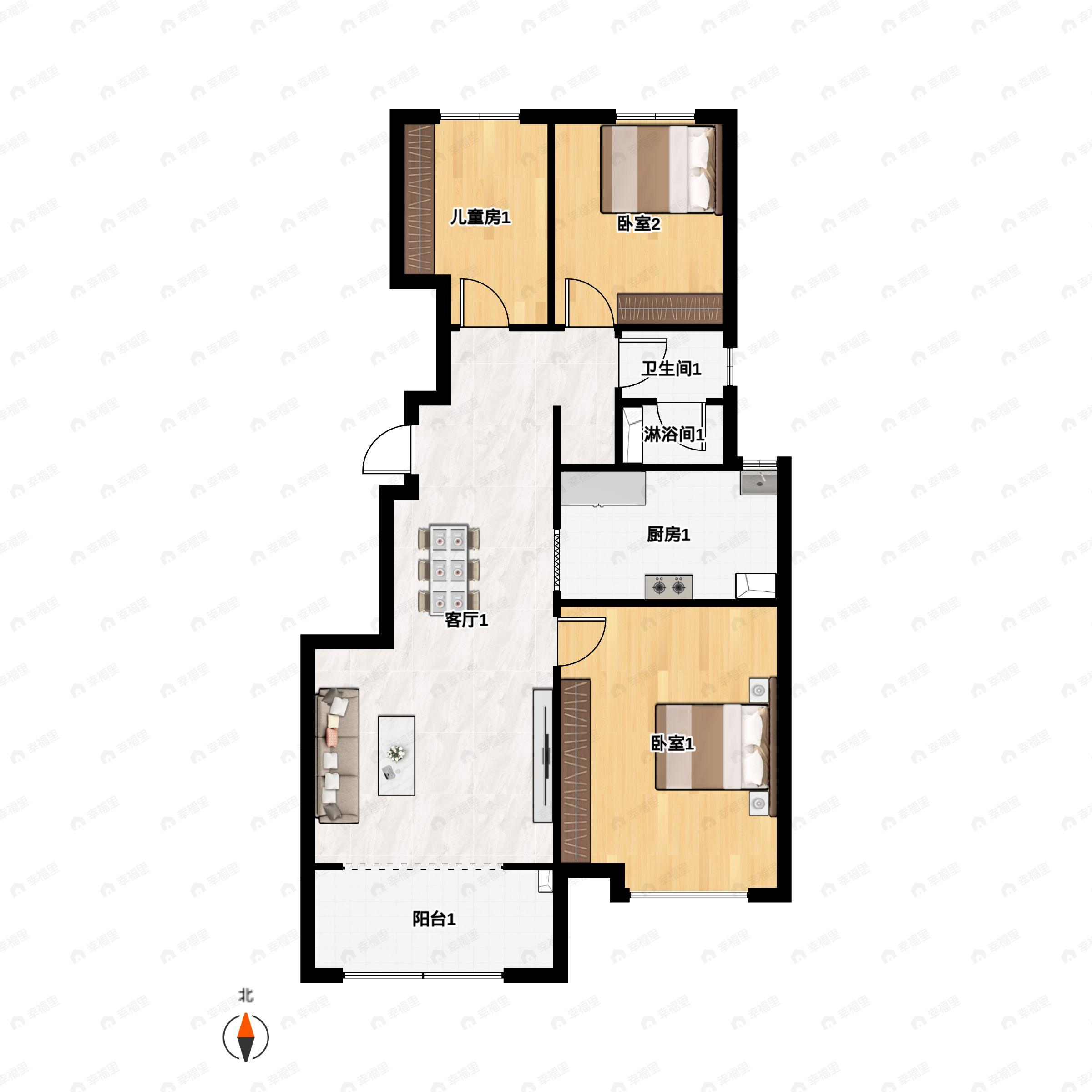 2室2厅1卫建面85平户型图