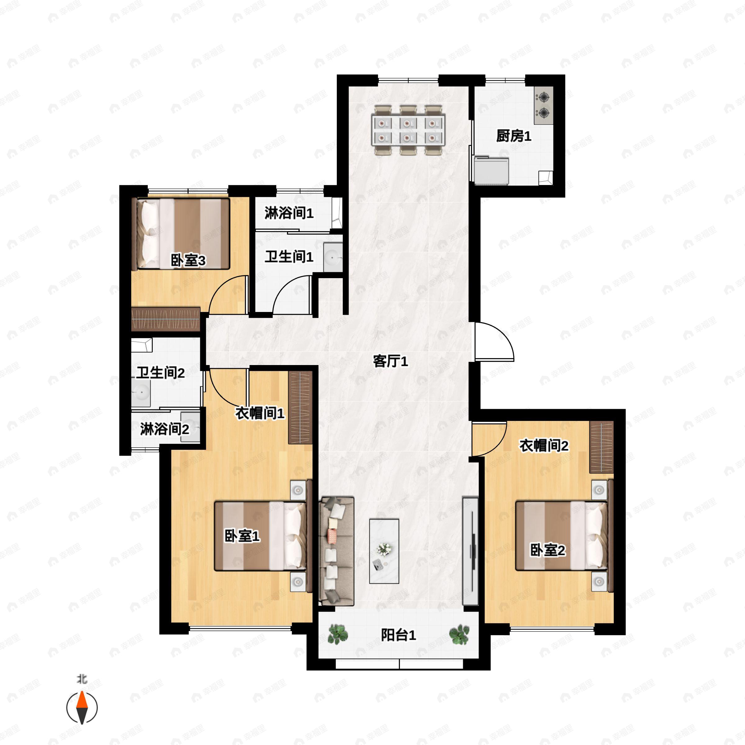 海信依云·罗曼3室2厅2卫户型图