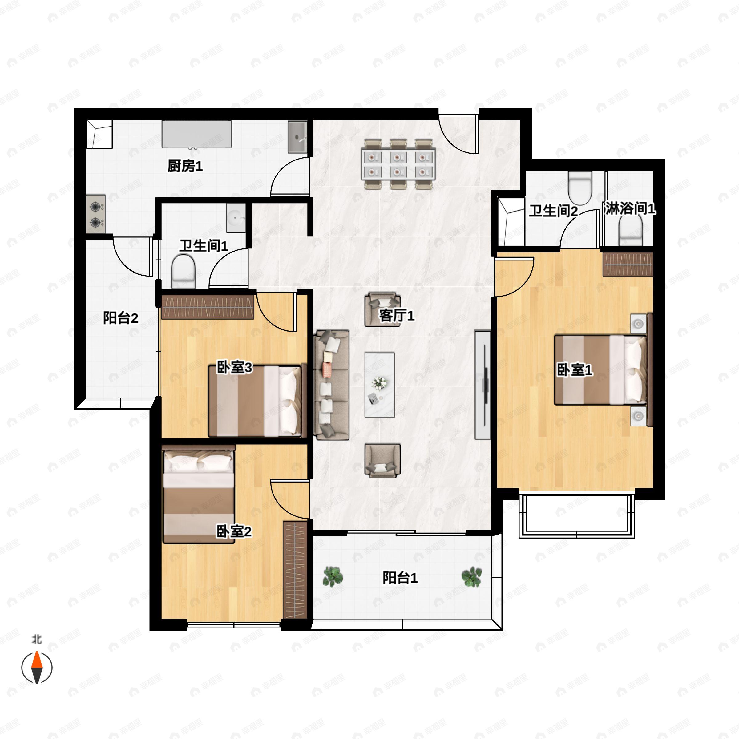 3室2厅2卫建面115平户型图