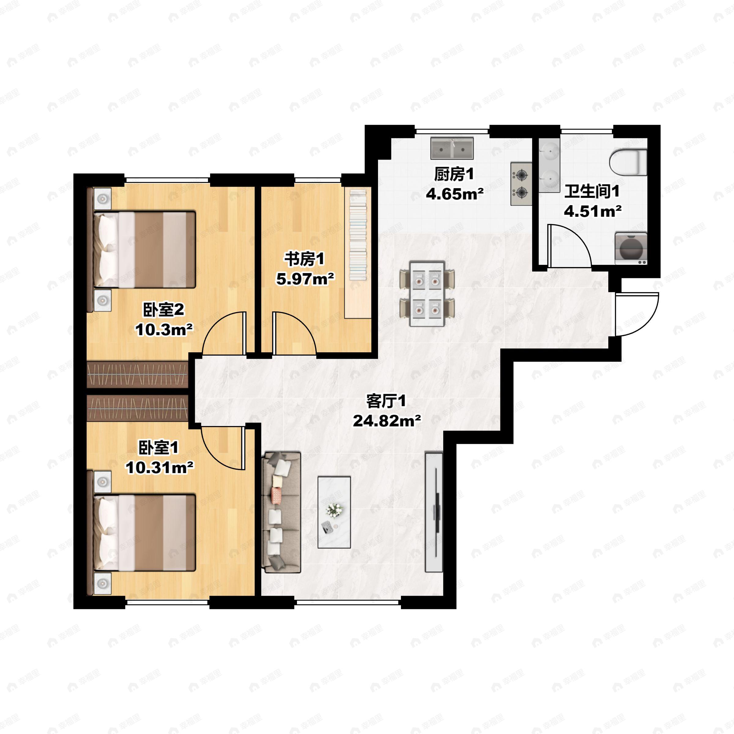3室2厅1卫建面84平户型图