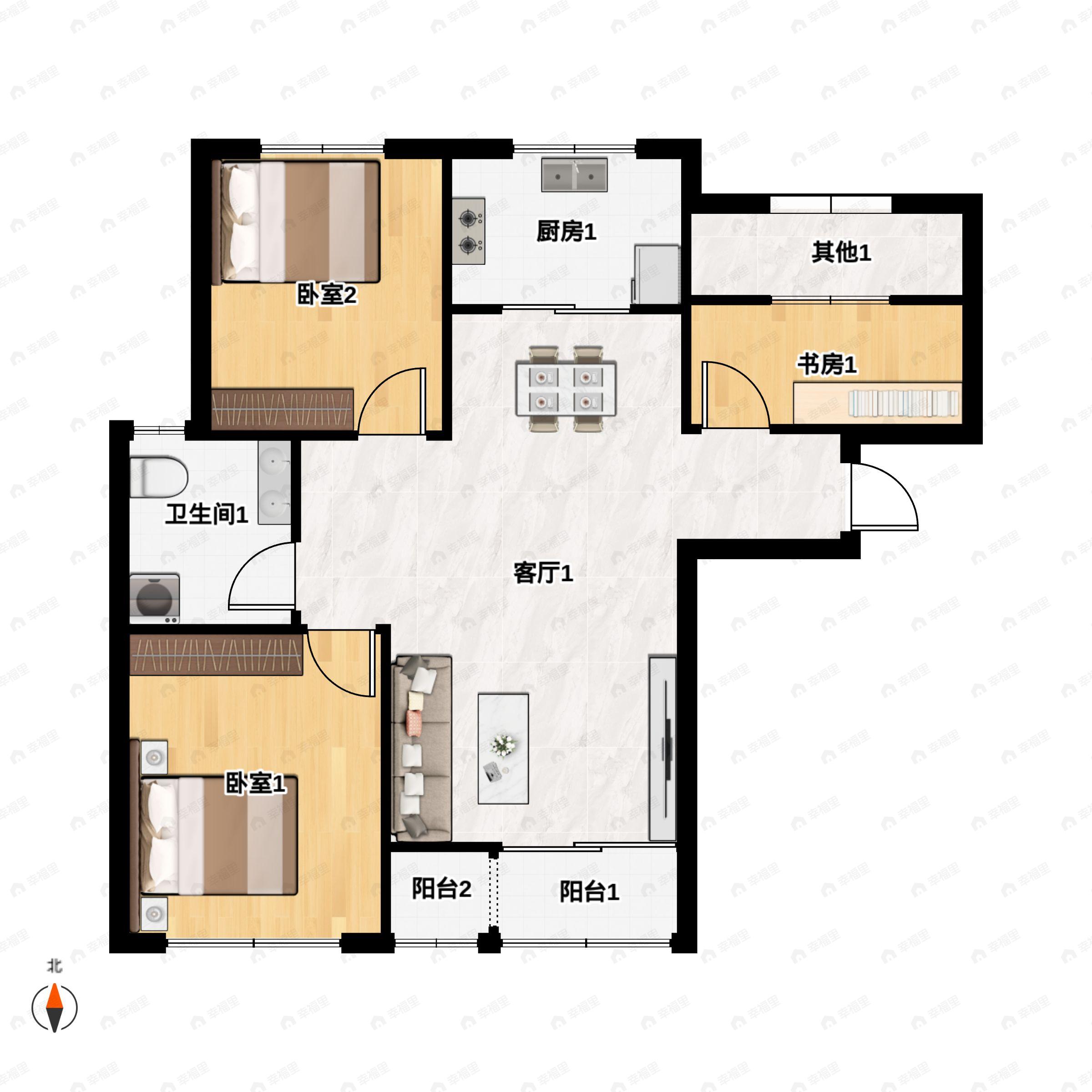 2室2厅1卫建面99平户型图