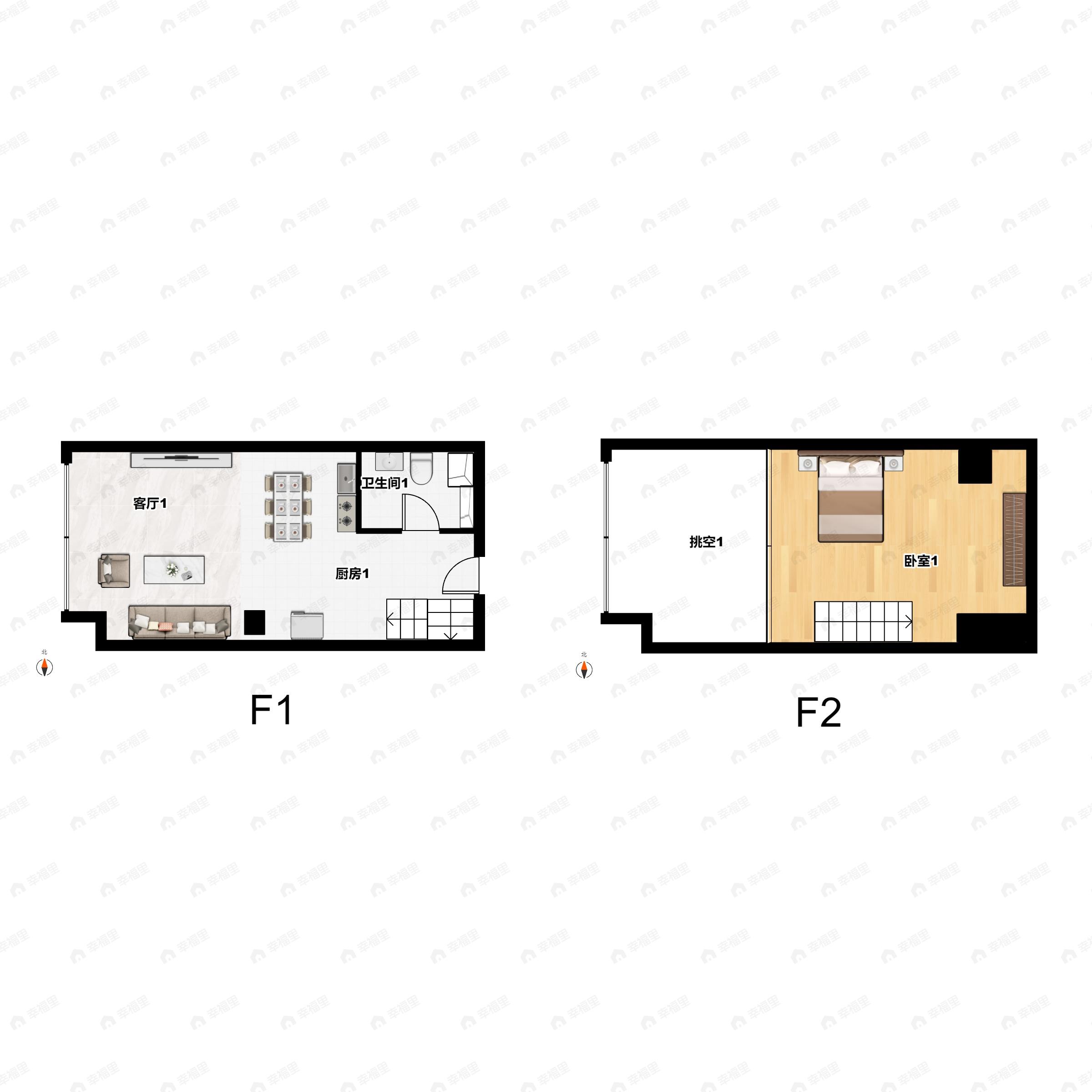 1室1厅1卫建面57m²西户型图