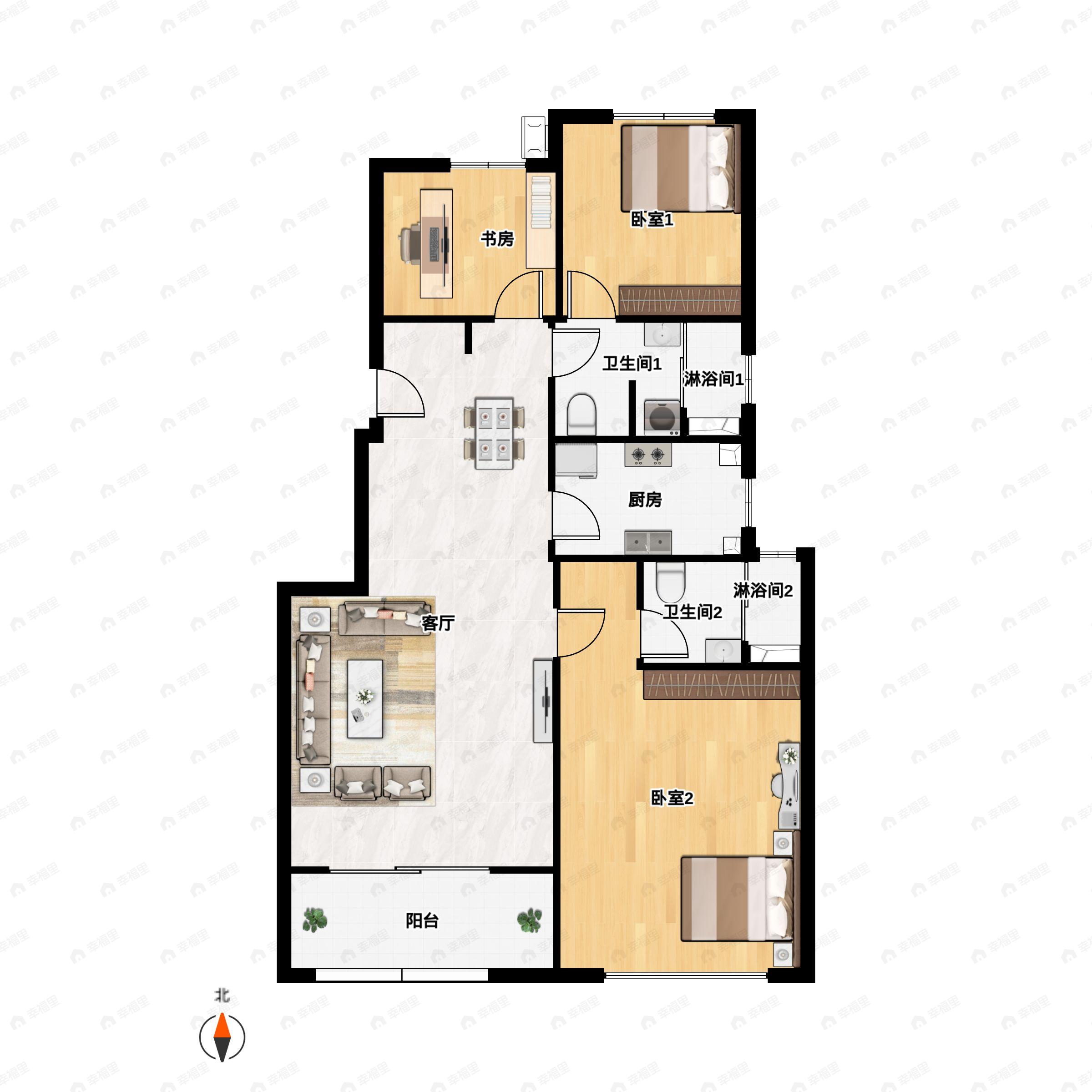 中铁春风十里2室2厅2卫户型图