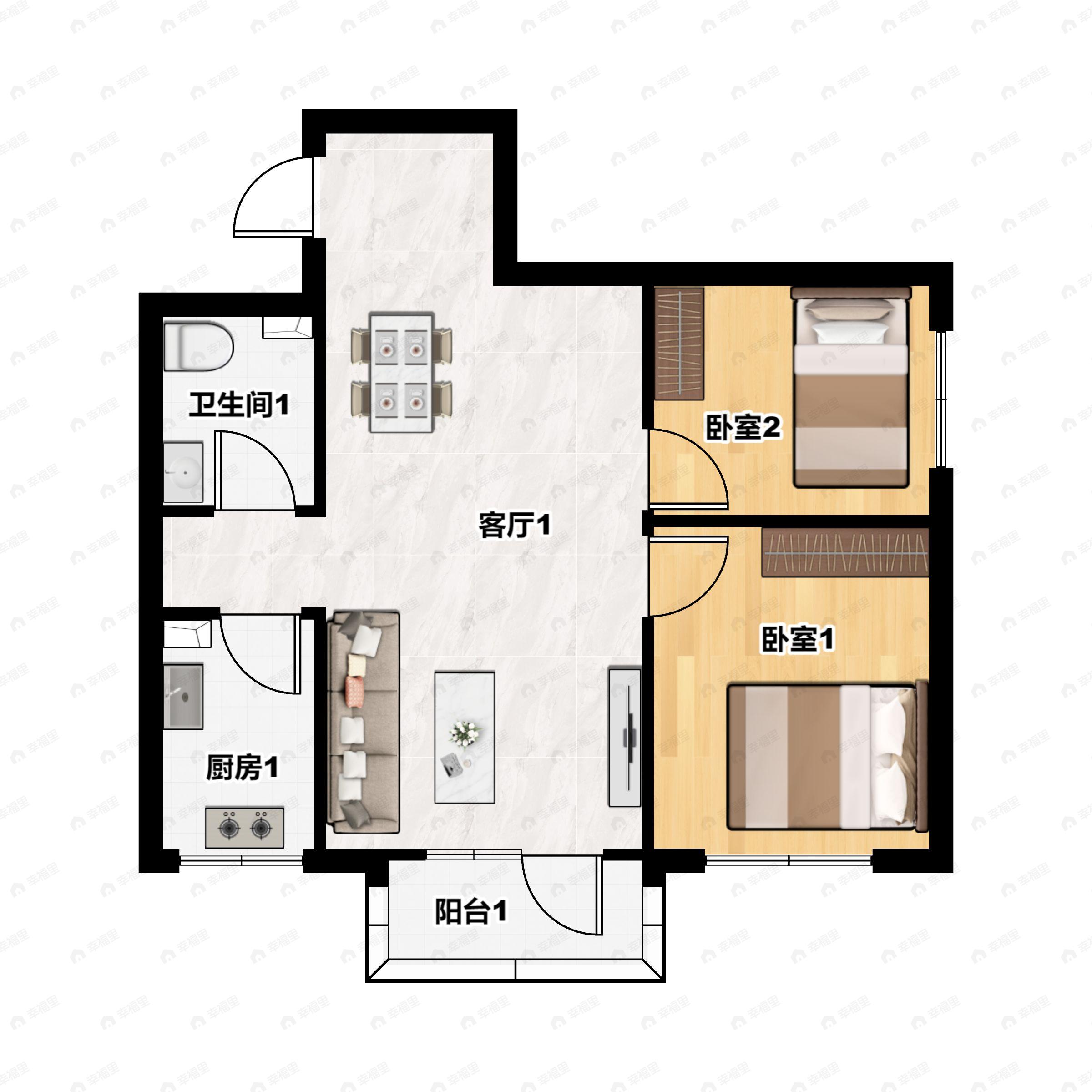 中国城乡逅海2室2厅1卫户型图