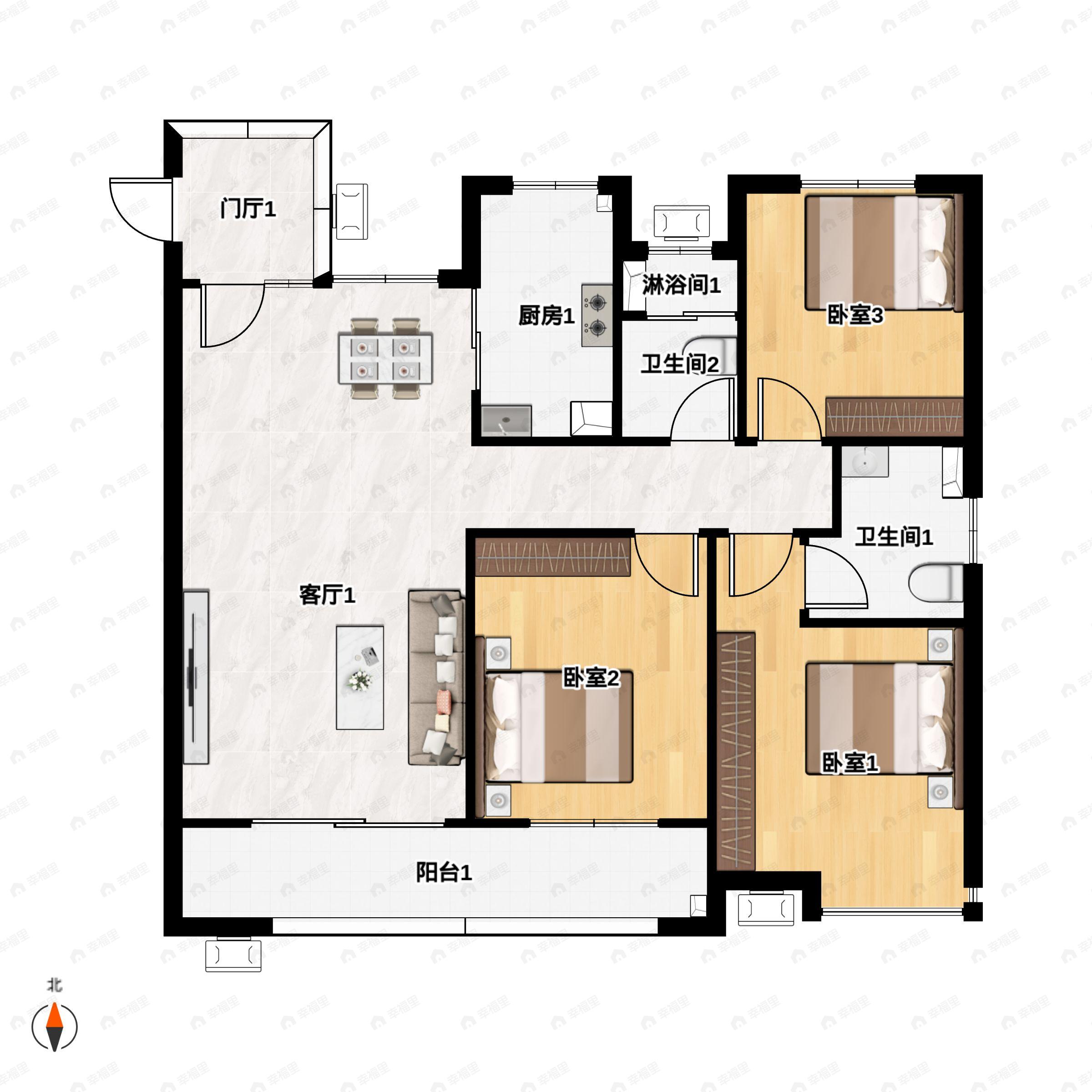 启迪大院儿3室2厅2卫户型图