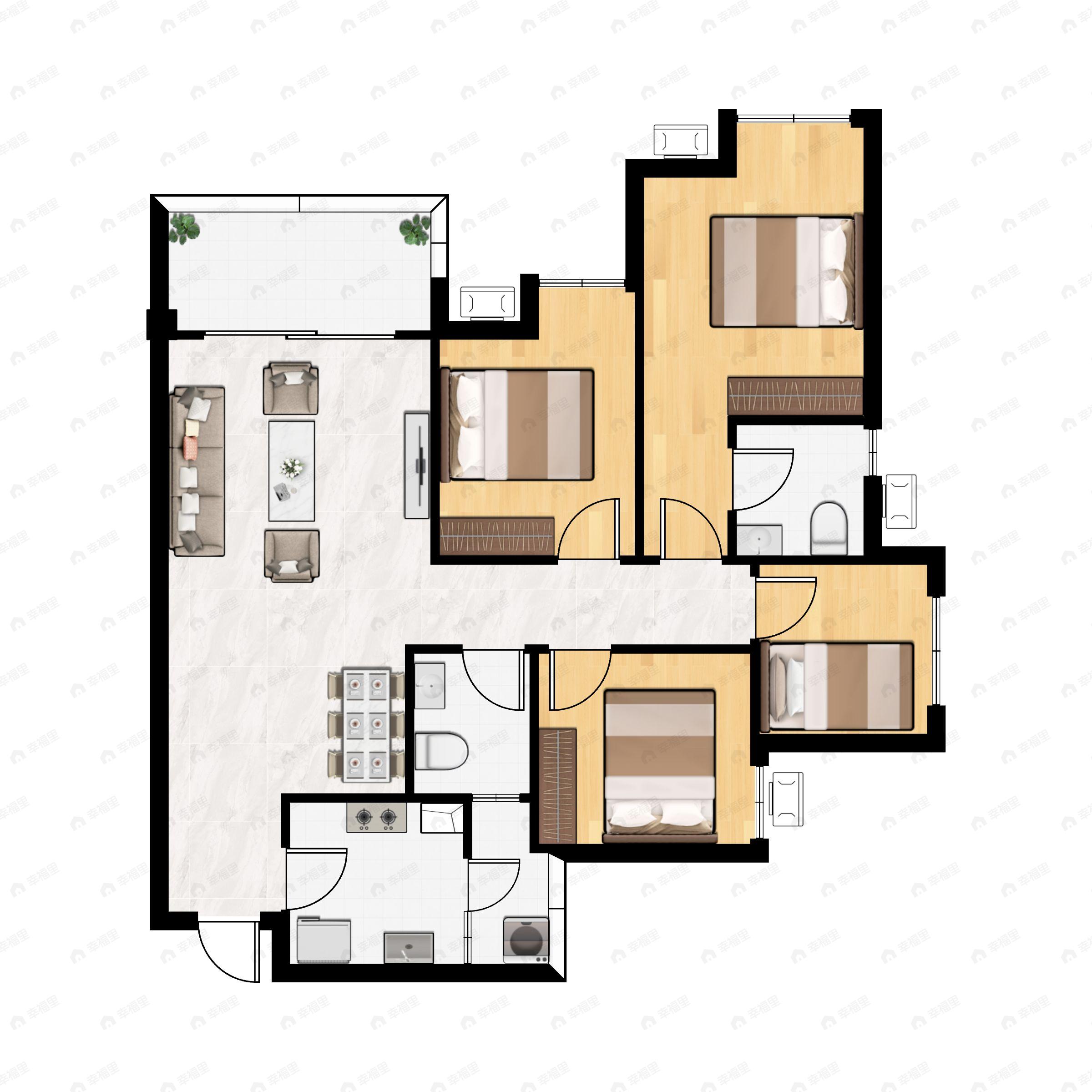 4室2厅2卫建面113平东北户型图