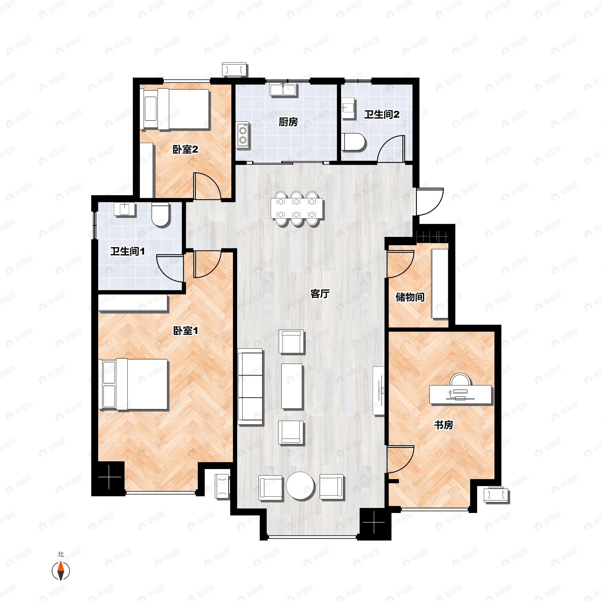 3室2厅2卫建面97平户型图