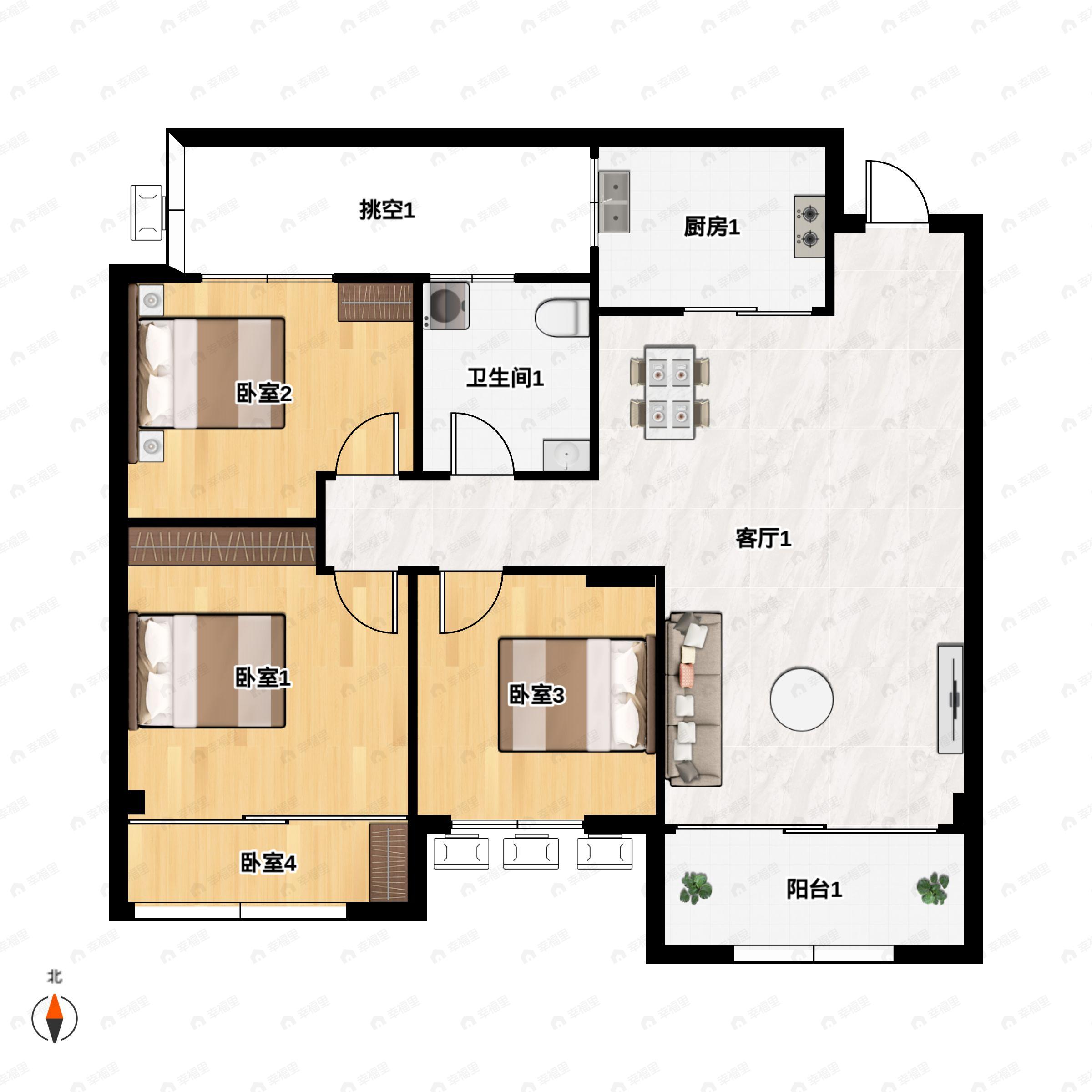 3室2厅1卫建面92平户型图