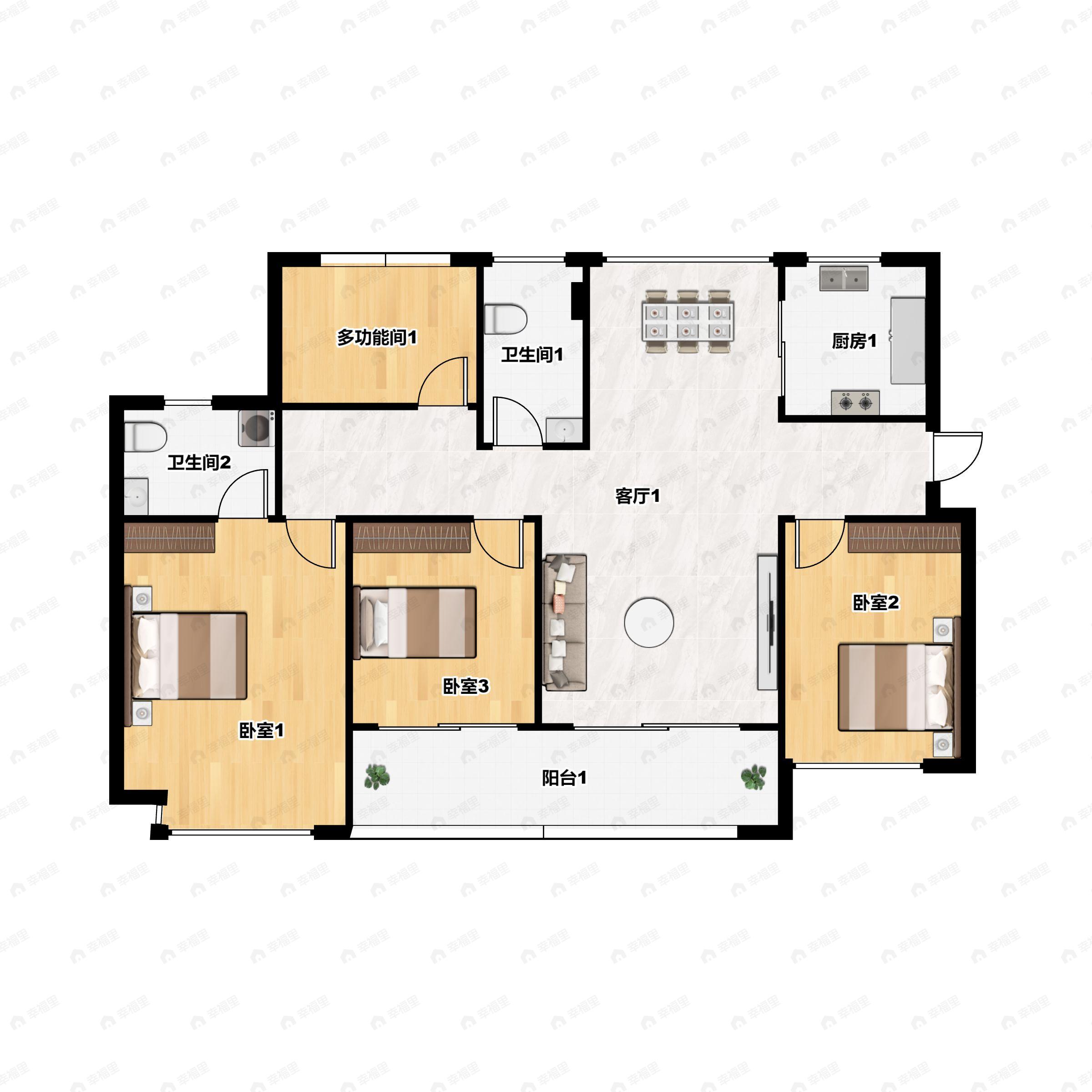 4室2厅2卫建面122平北|南户型图