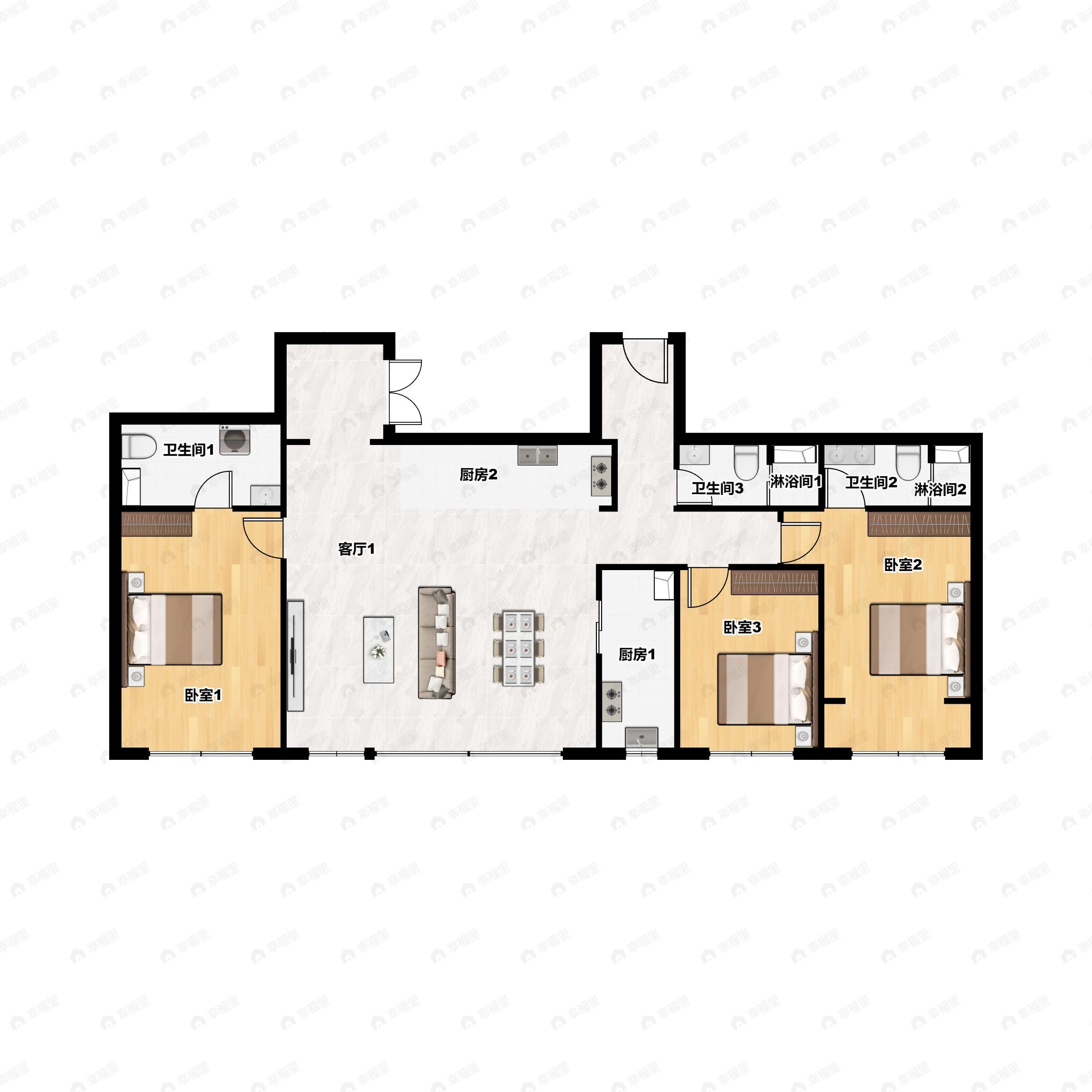 3室2厅3卫建面212平南|北户型图