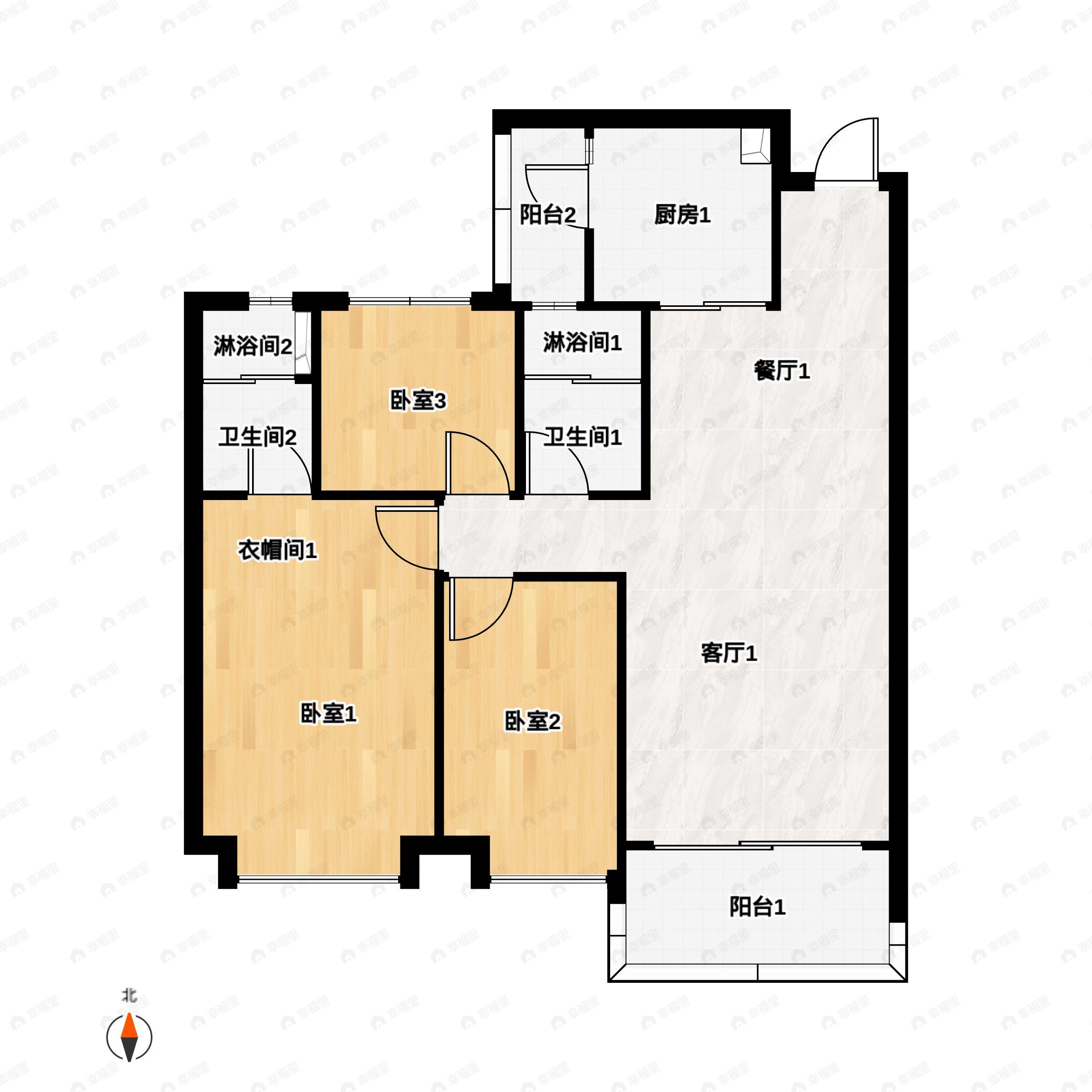 3室2厅2卫建面134平户型图