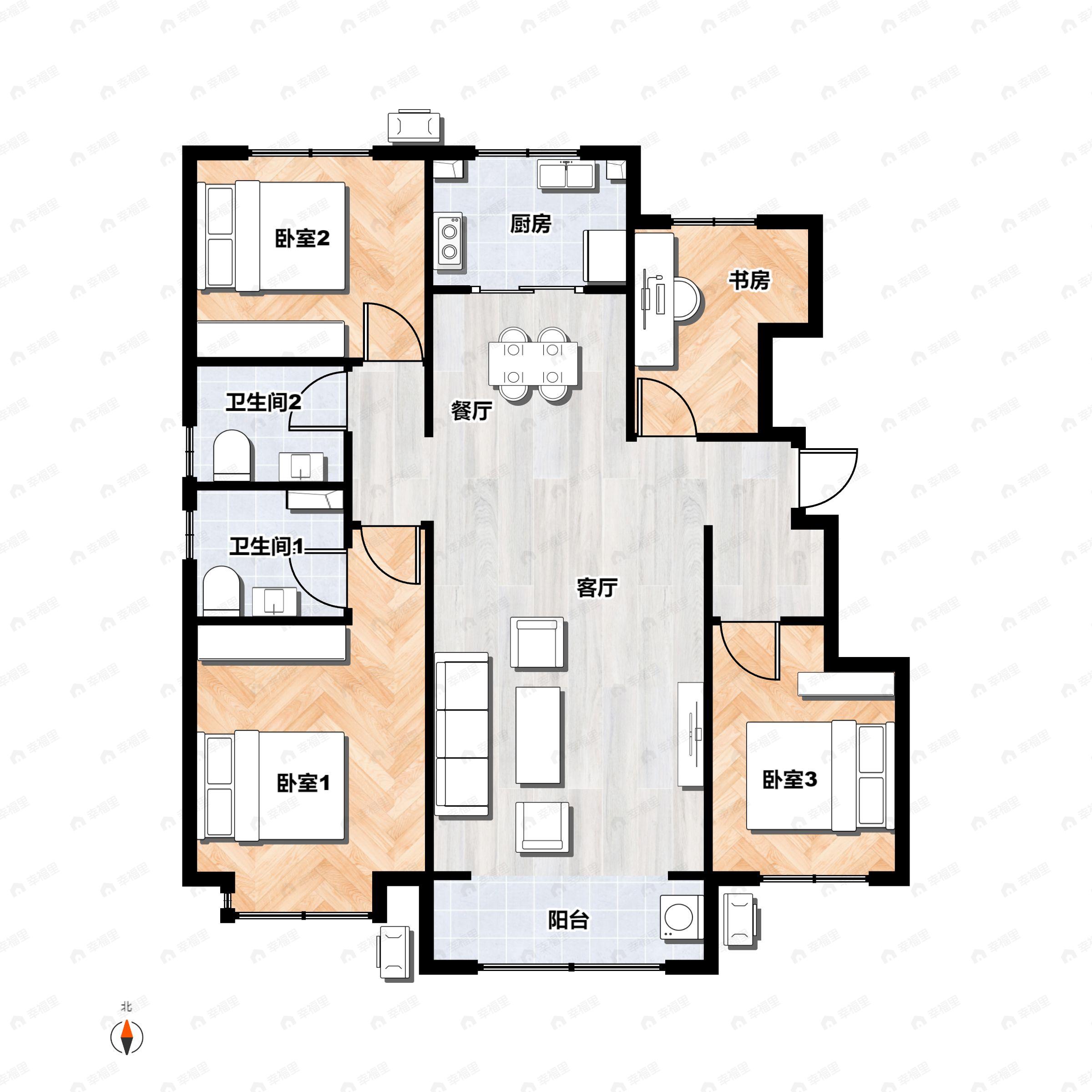 4室2厅2卫建面138平户型图