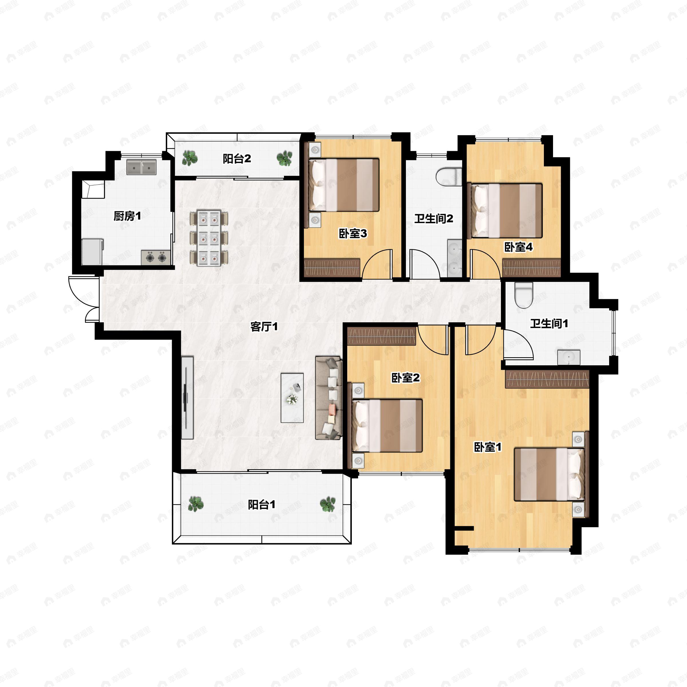 3室2厅2卫建面139m²东南户型图