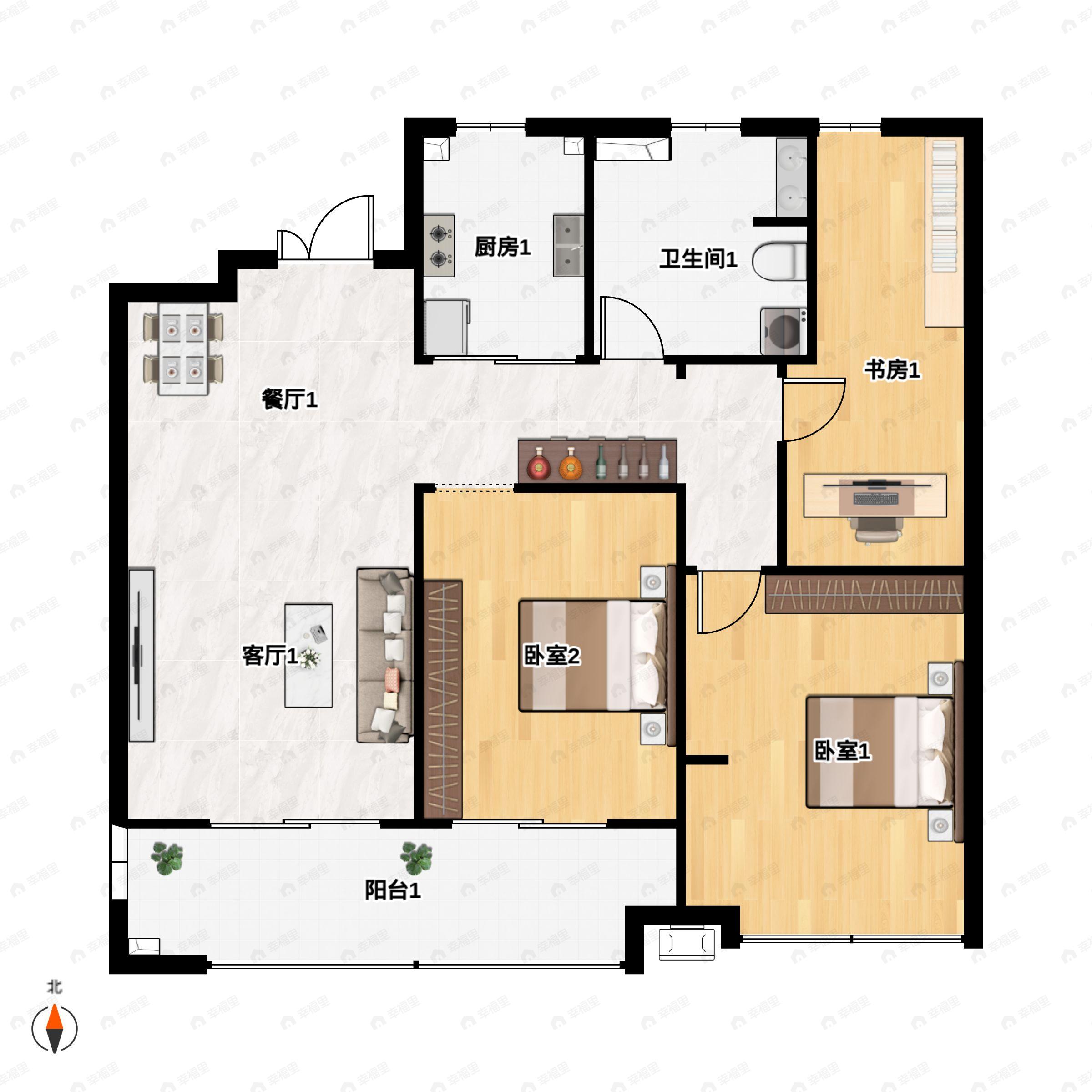 3室2厅1卫建面123平户型图