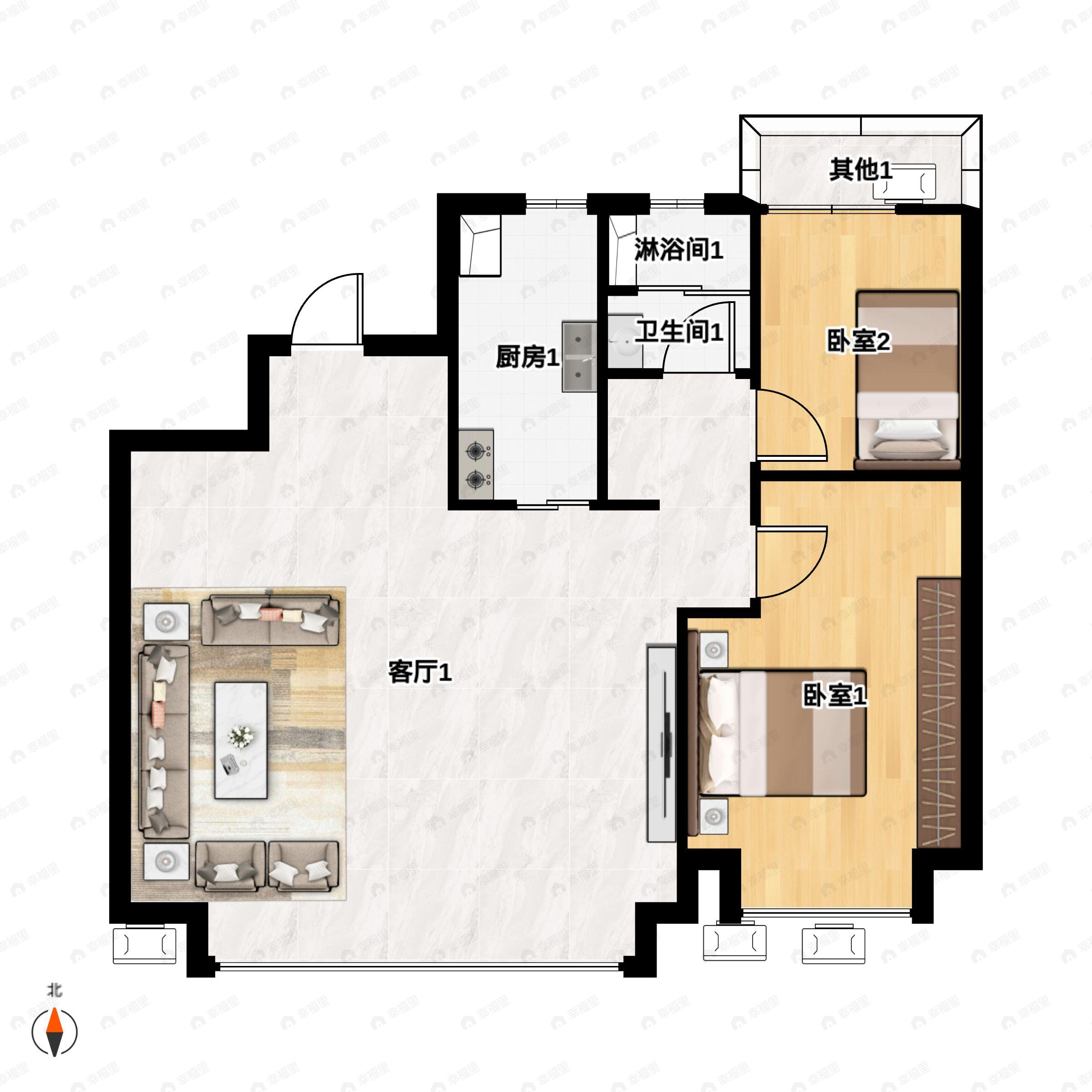 2室2厅1卫建面87平户型图