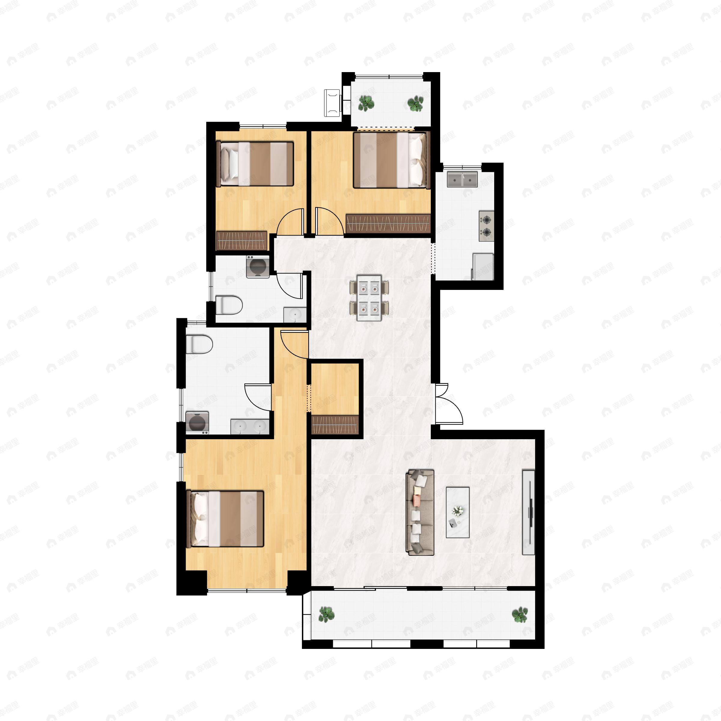 3室2厅2卫建面177平南|北户型图