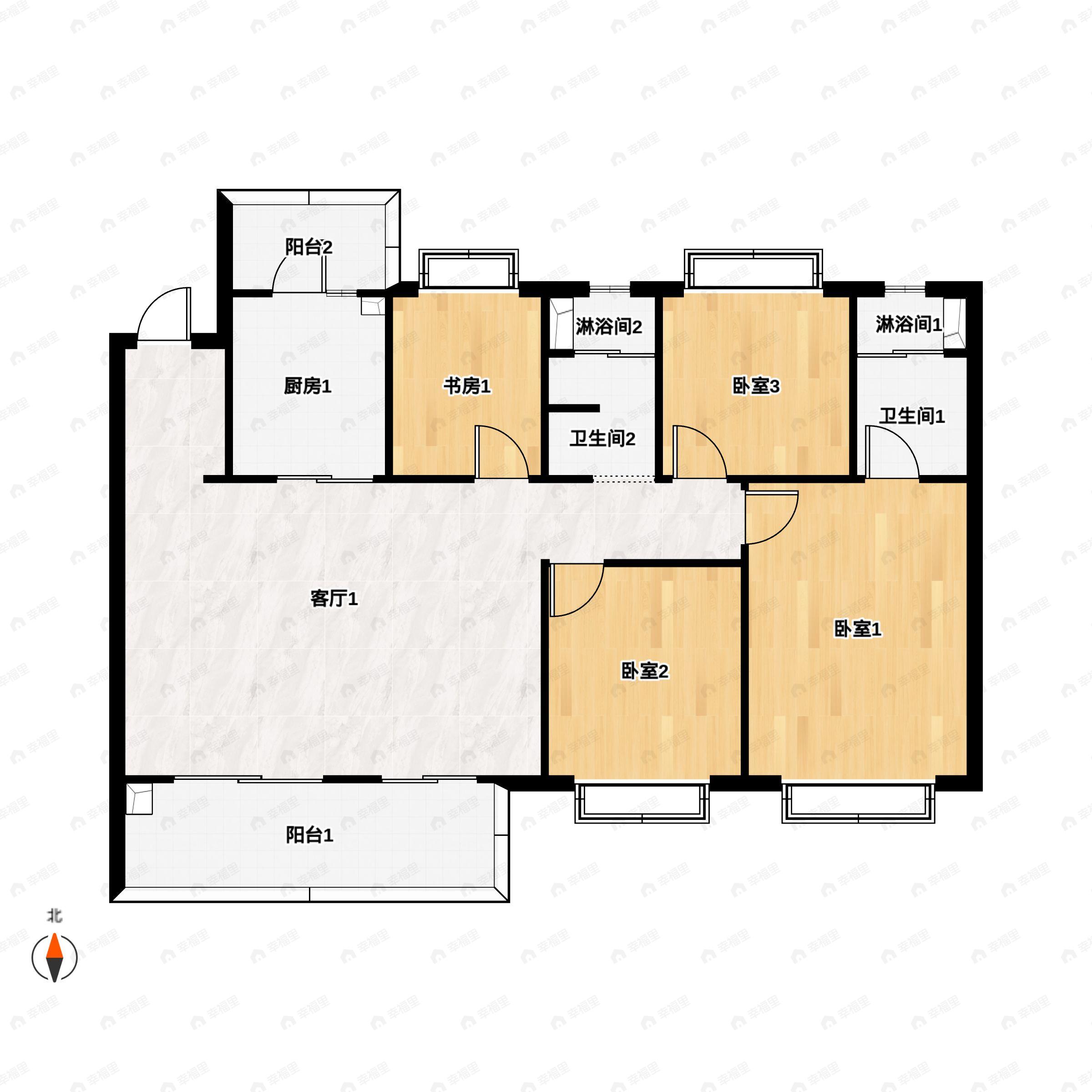 4室2厅2卫建面142平东南|西南户型图
