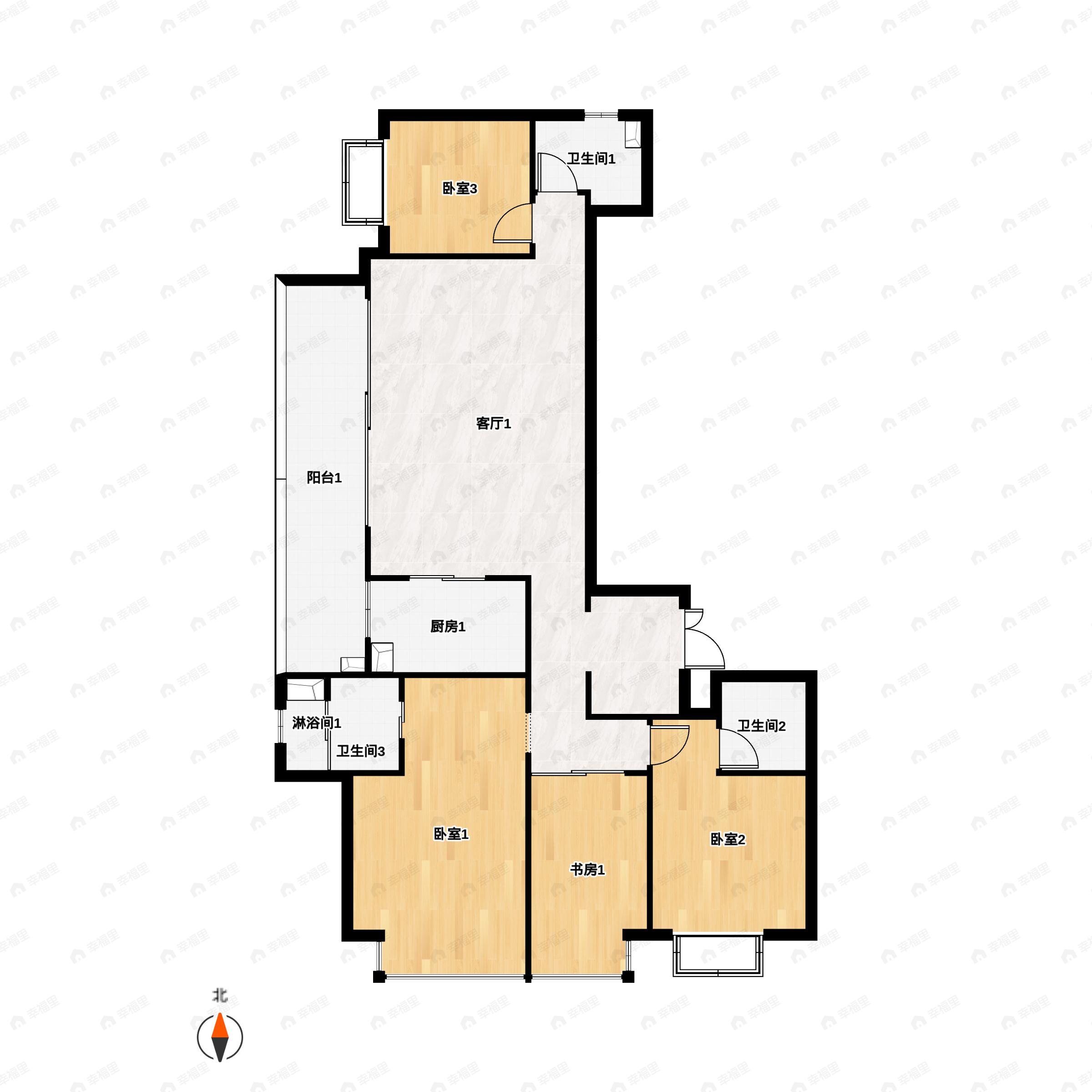 4室2厅3卫建面178平北|南户型图