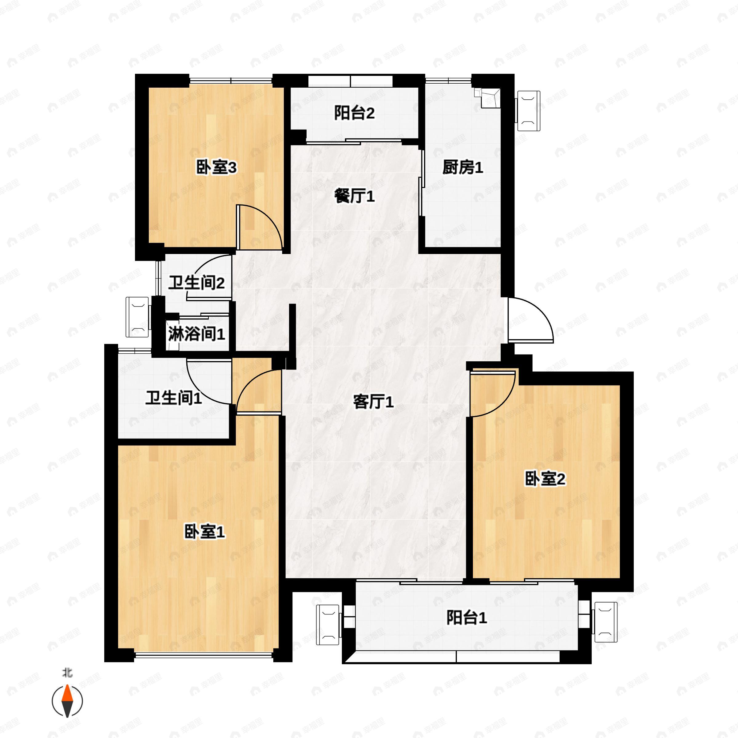 3室2厅2卫建面117平户型图