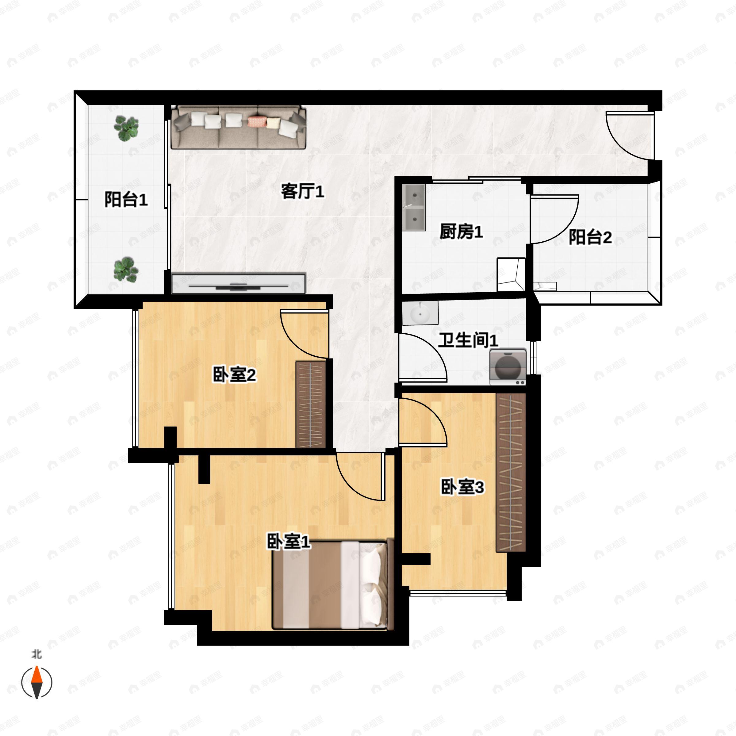 3室2厅1卫建面83平户型图