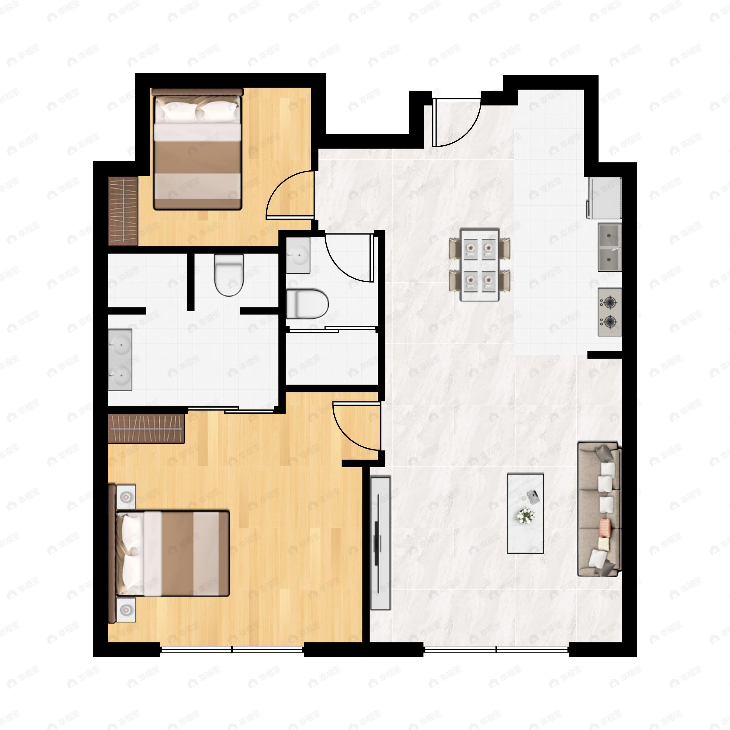2室2厅2卫建面138平南户型图