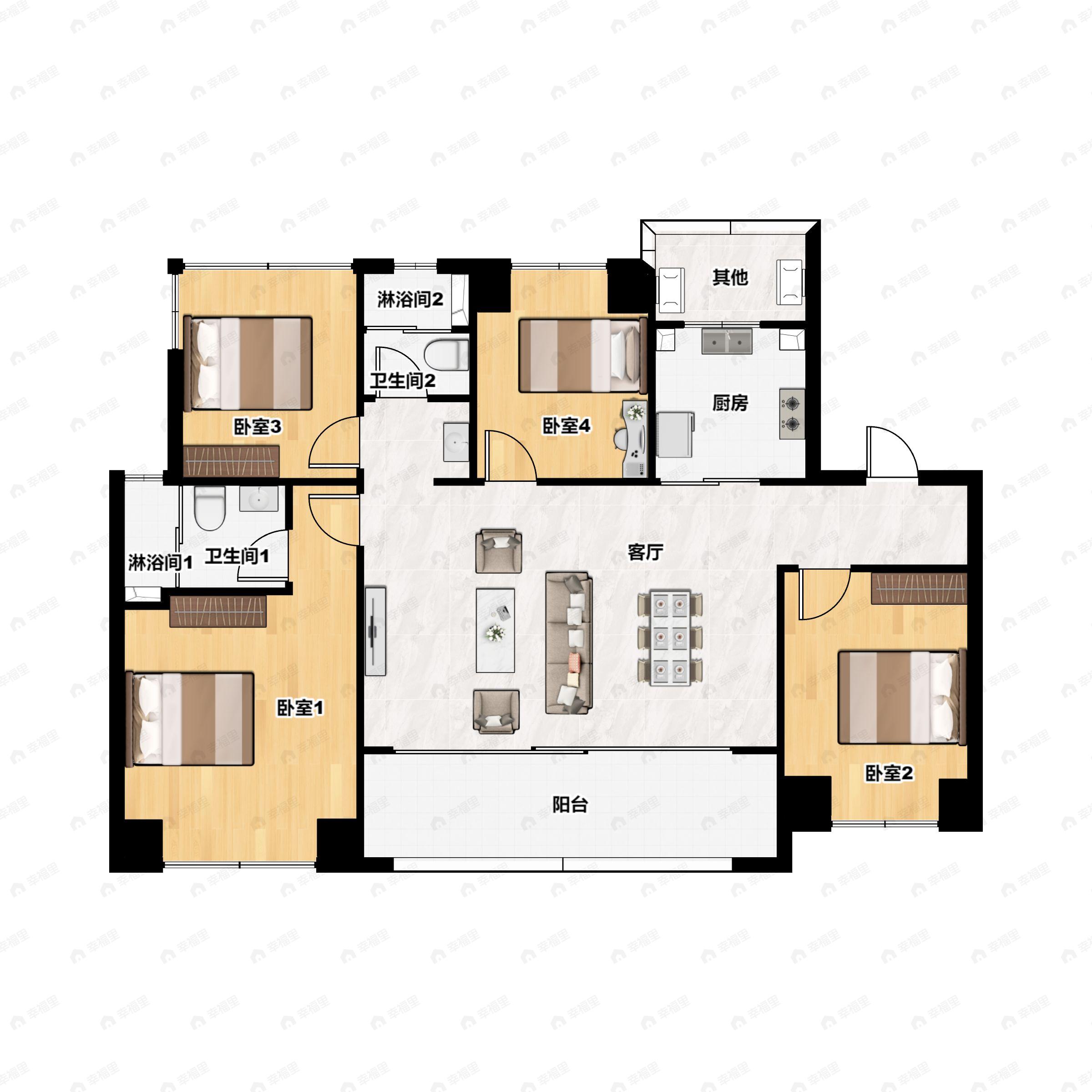 4室2厅2卫建面125平南户型图