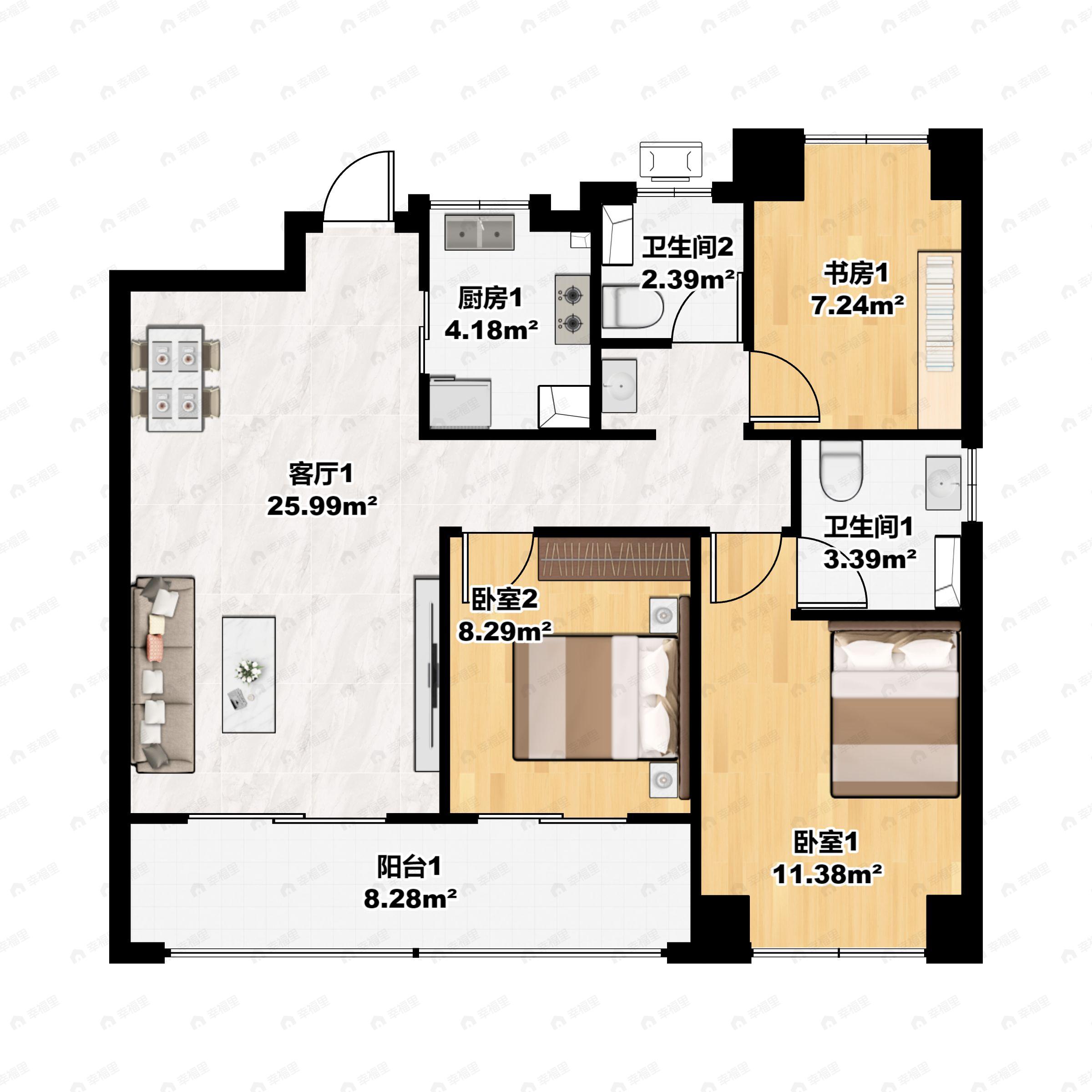 3室2厅2卫建面110平户型图