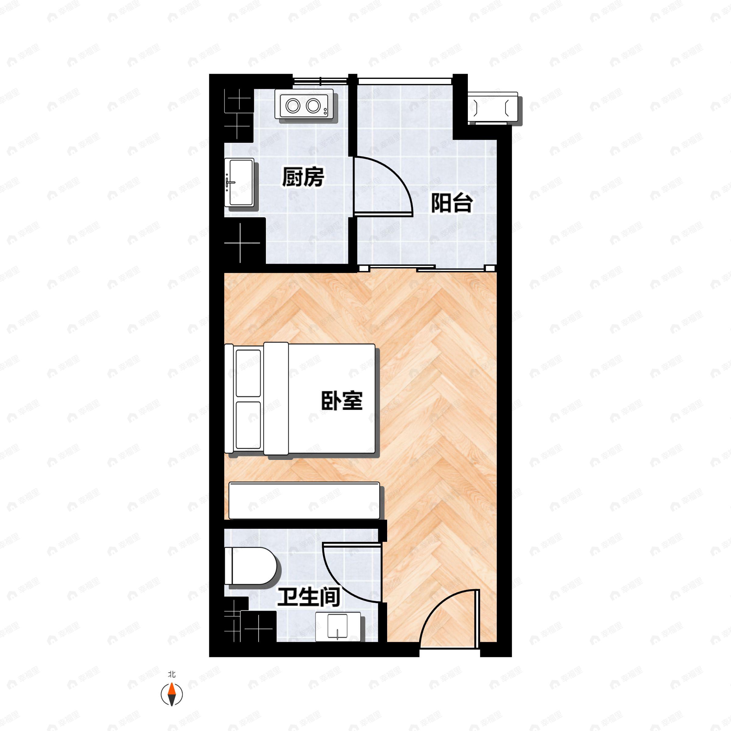 1室1厅1卫建面38m²户型图