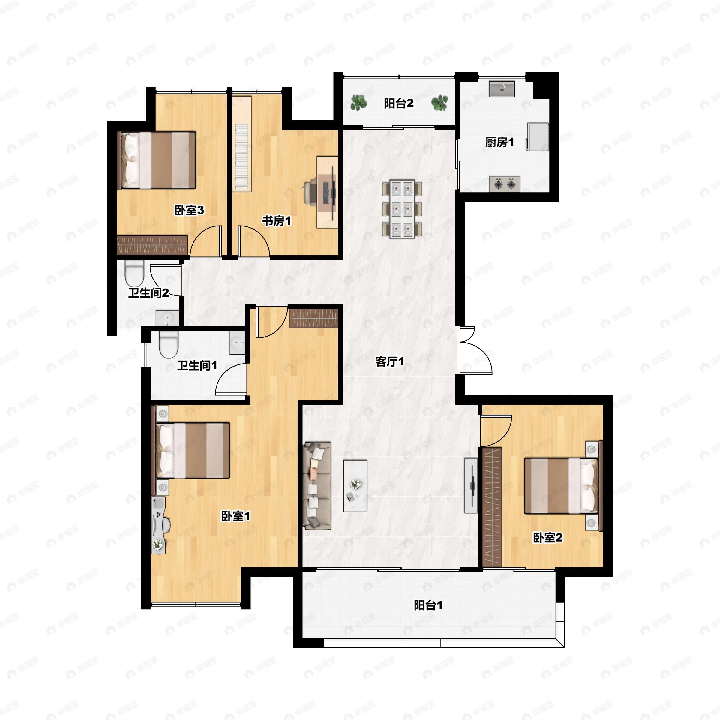 4室2厅2卫建面152平南户型图