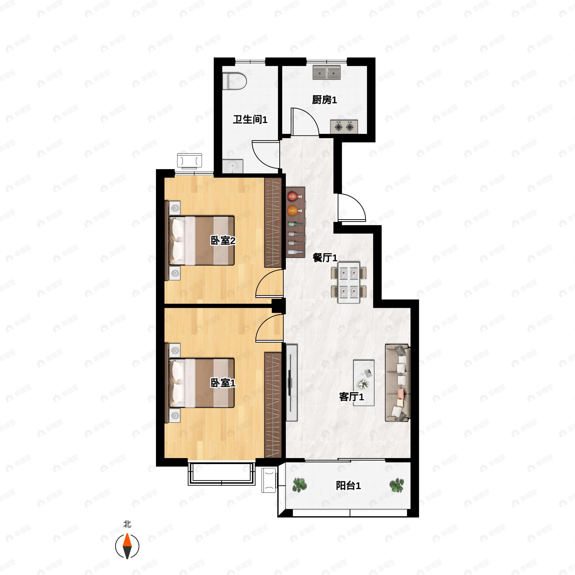 2室2厅1卫建面90平户型图