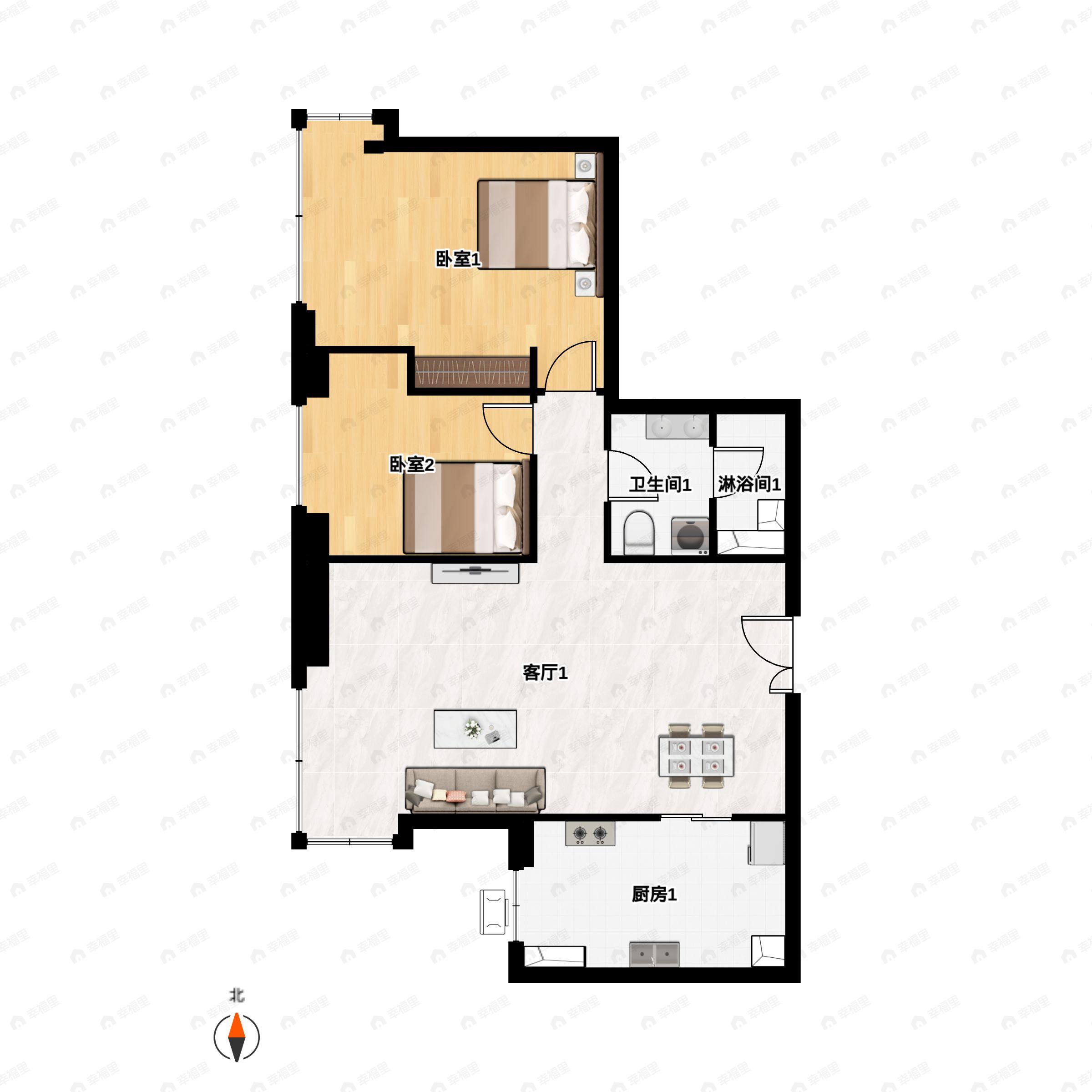 2室2厅1卫建面119平户型图