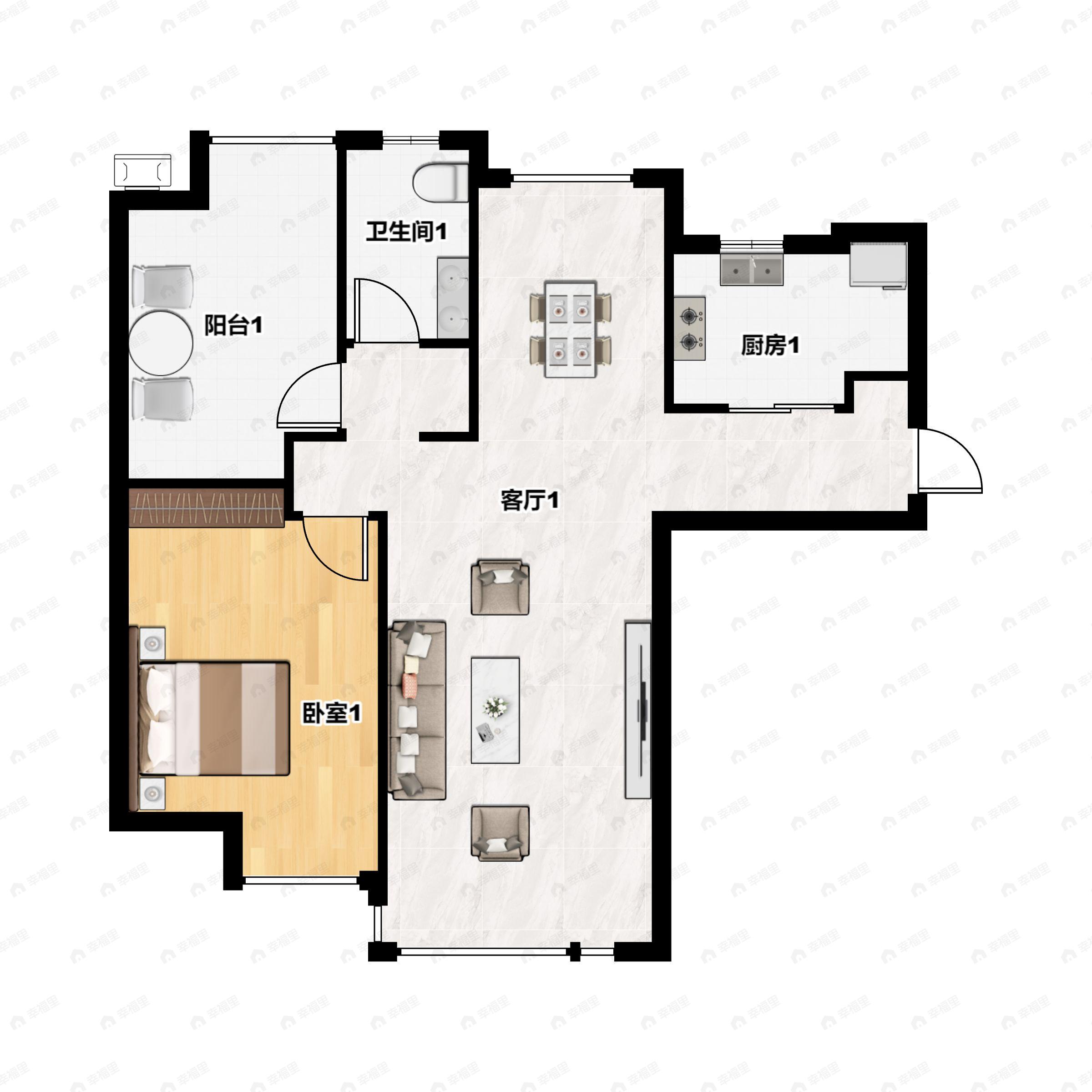 2室2厅1卫建面97平南户型图