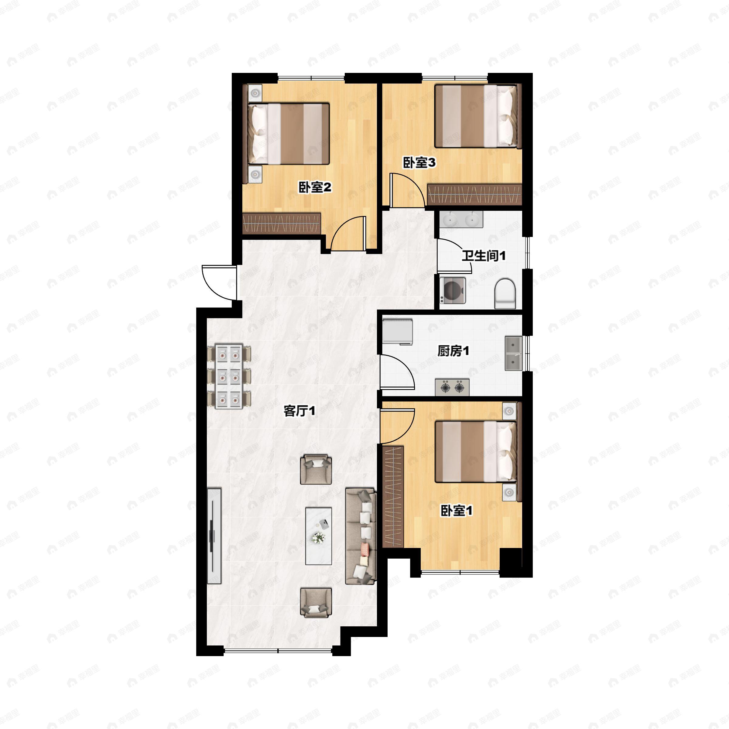 3室2厅1卫建面110平户型图