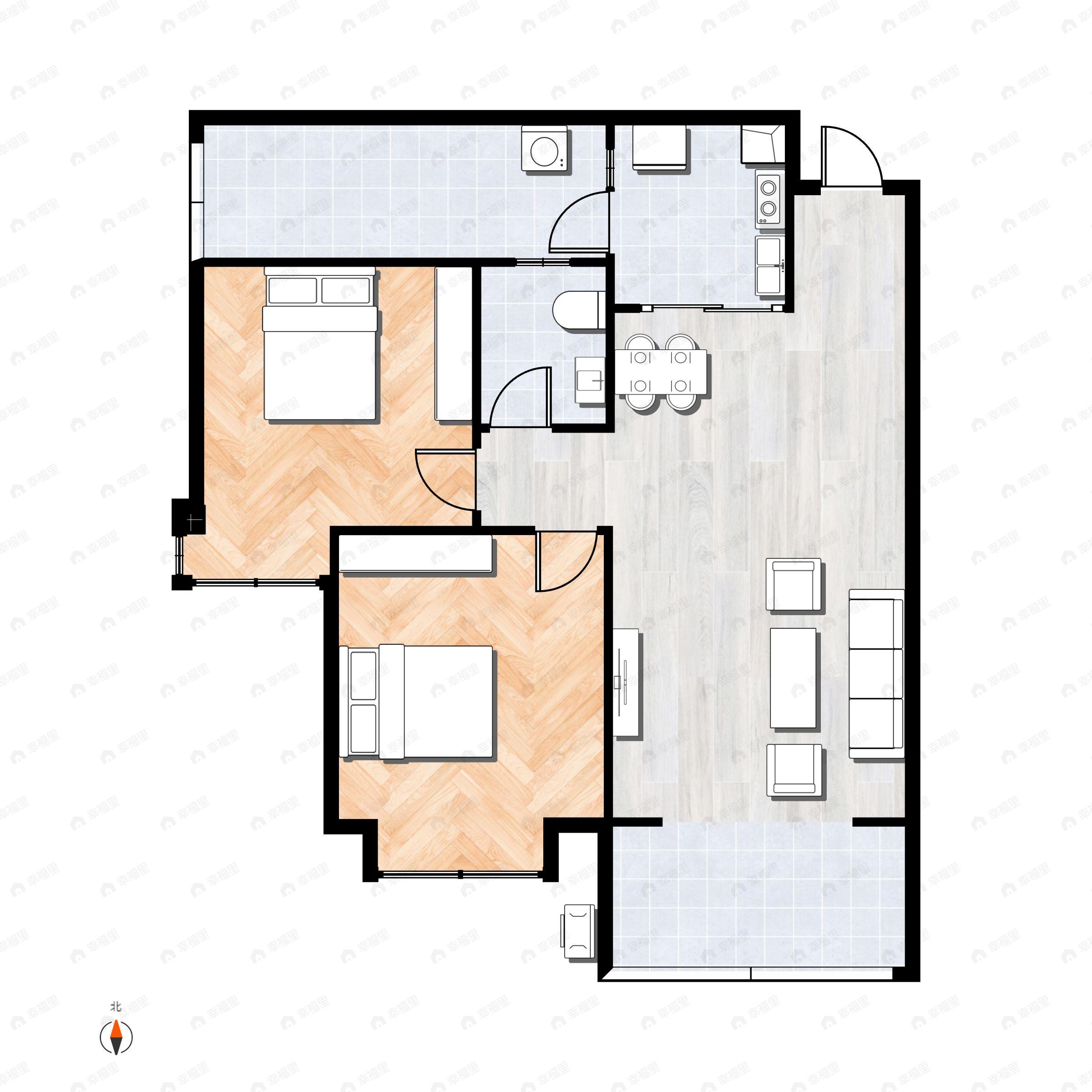 2室2厅1卫建面81m²北户型图
