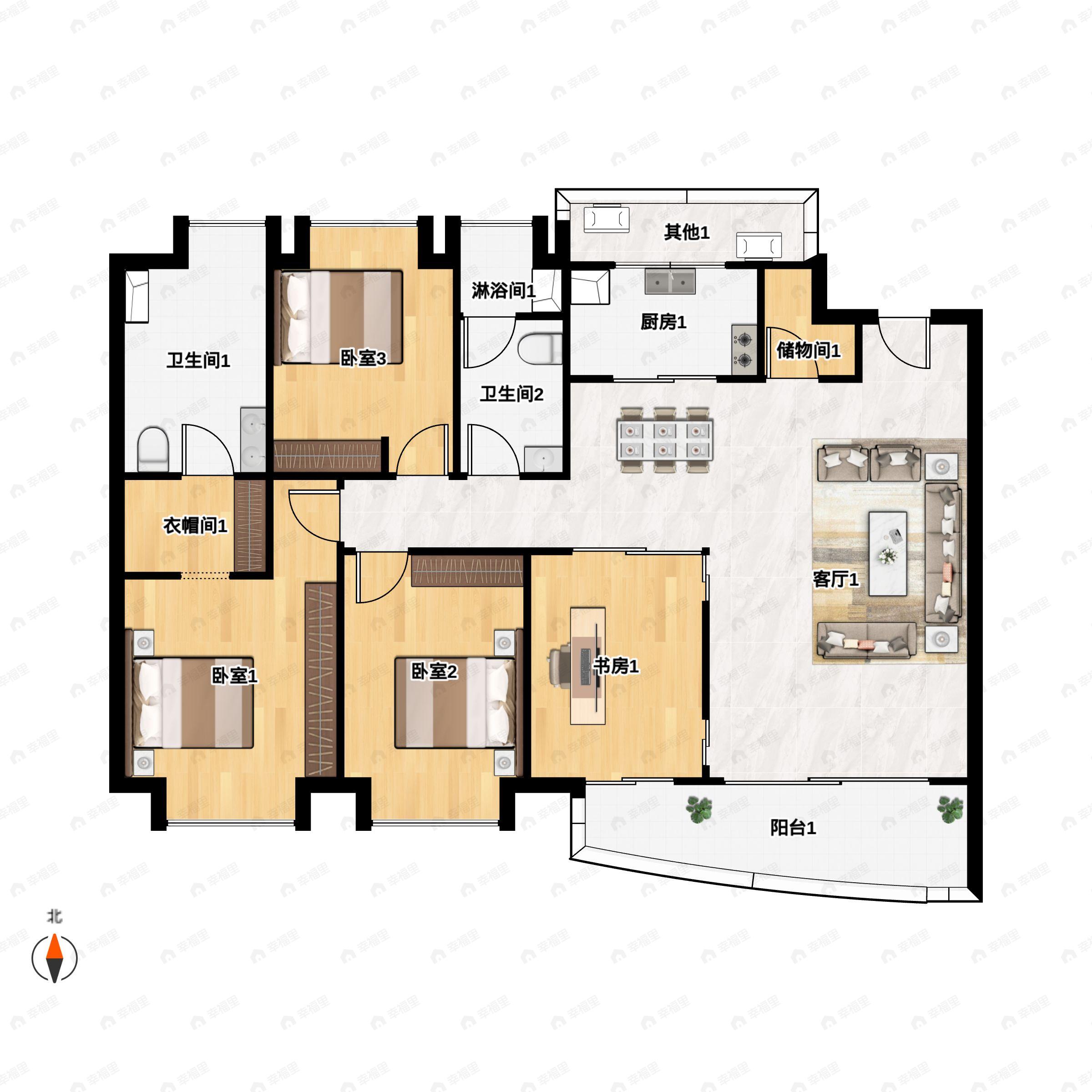 4室2厅2卫建面155平户型图