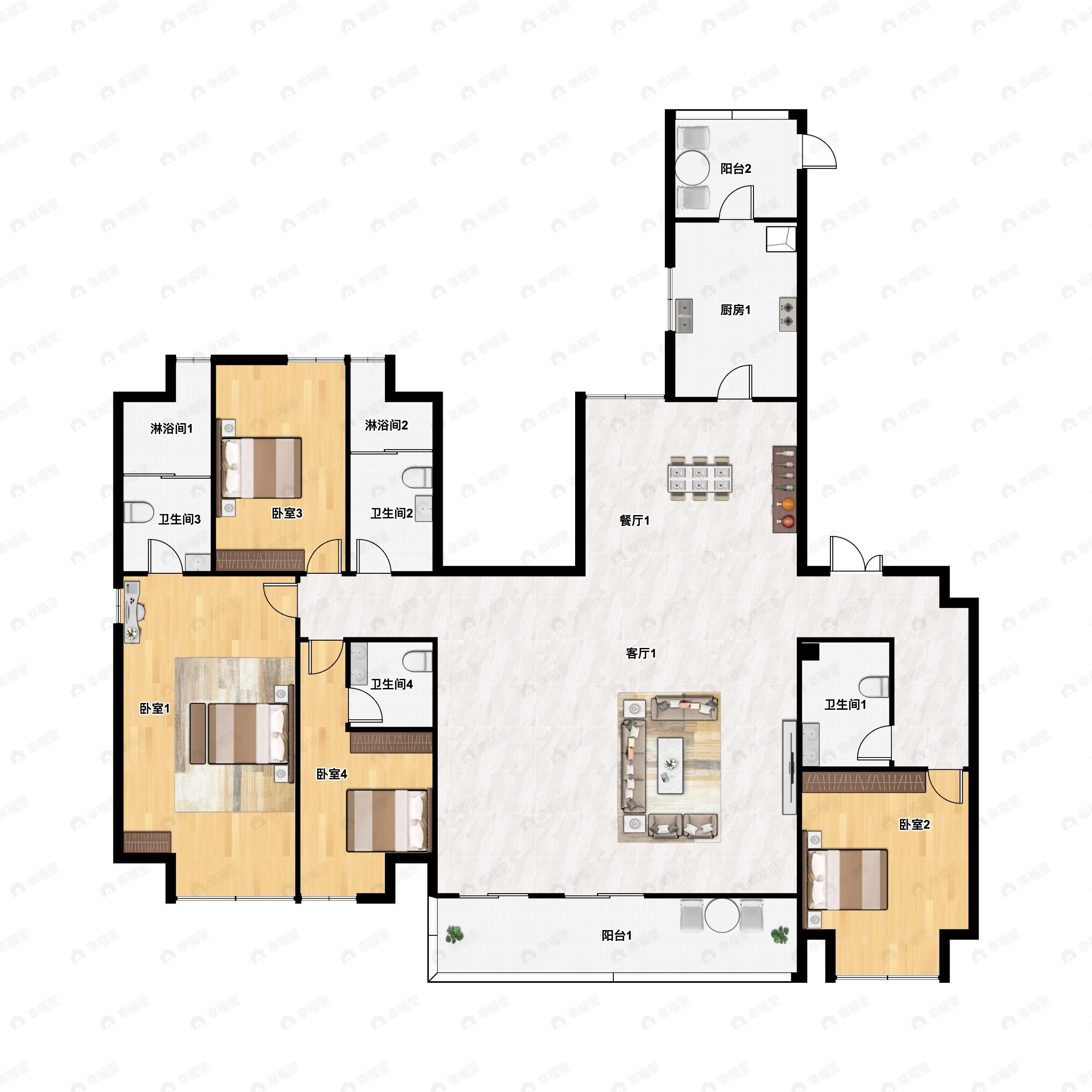 4室3厅4卫建面202平南户型图
