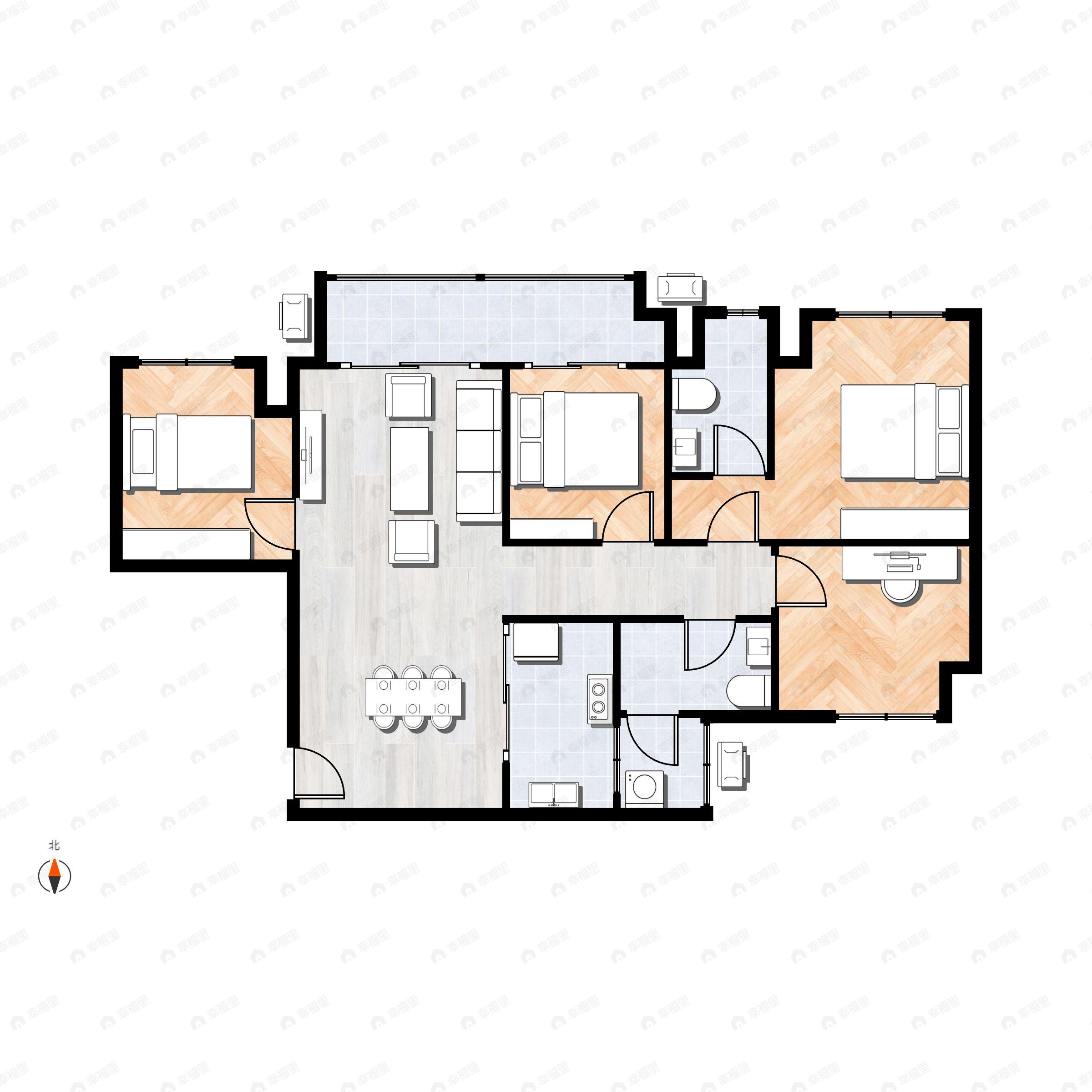4室2厅2卫建面101平东北|北户型图