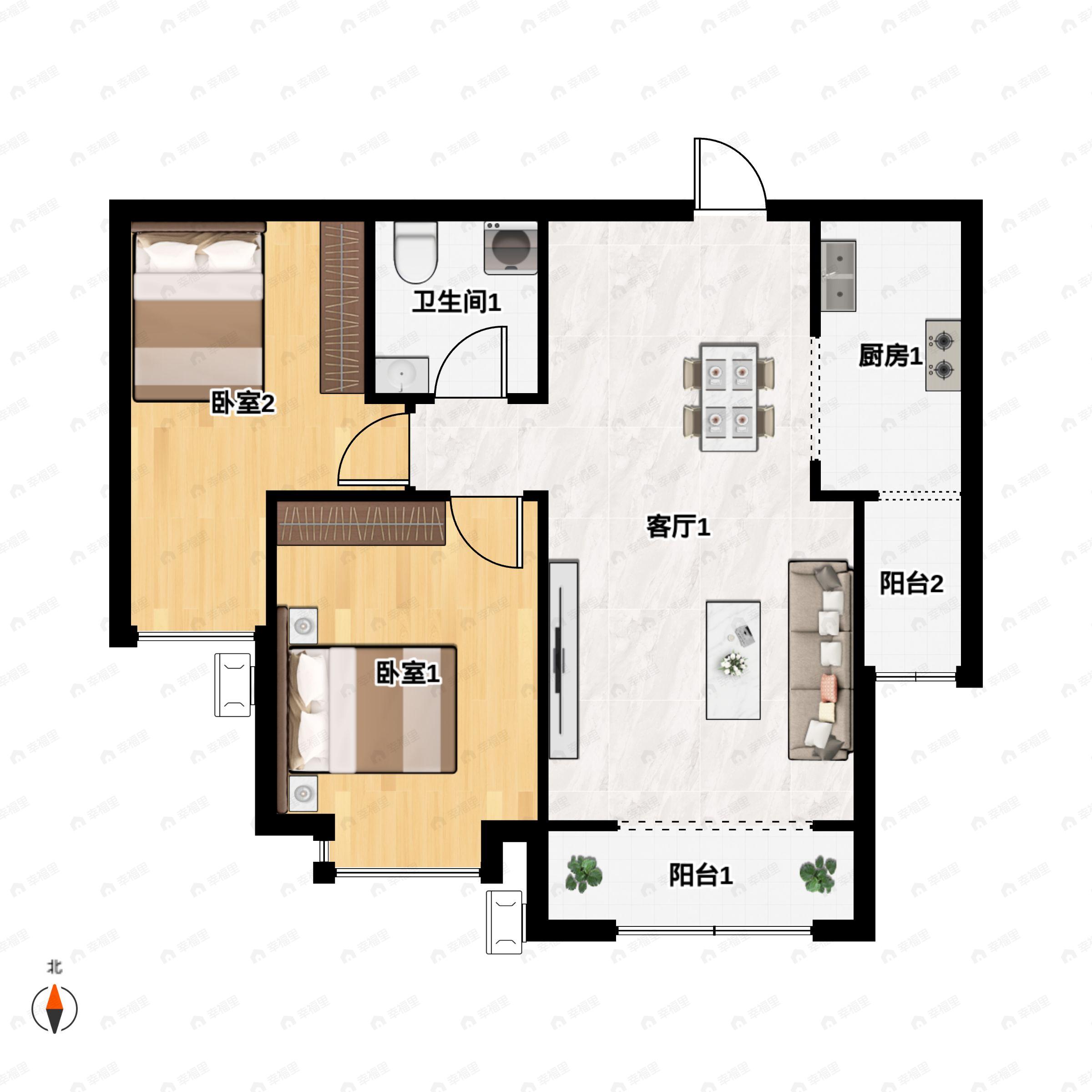 2室2厅1卫建面99平南户型图