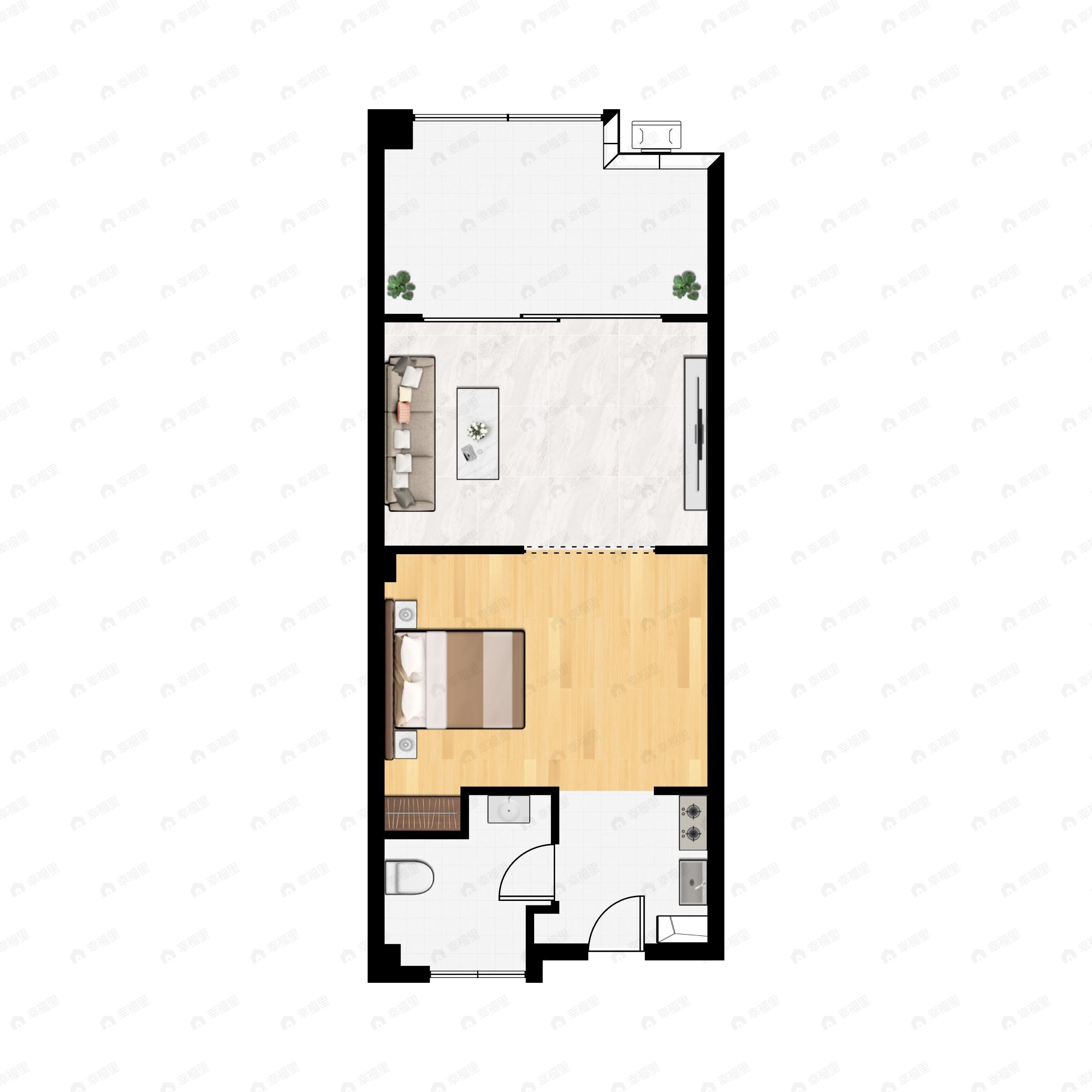 1室1厅1卫建面40m²南户型图