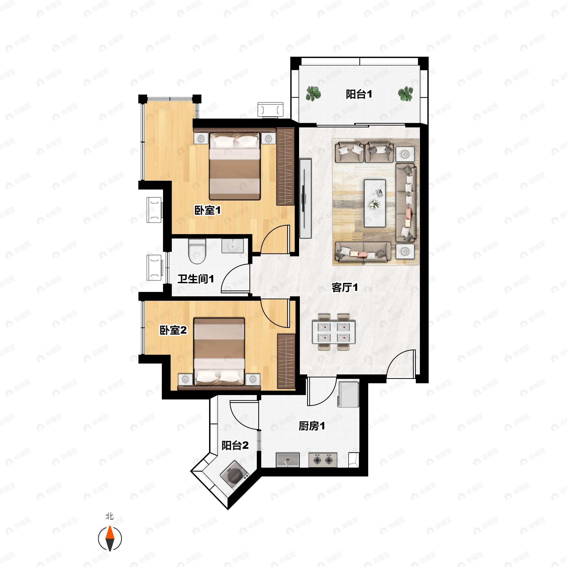 2室2厅1卫建面76平户型图
