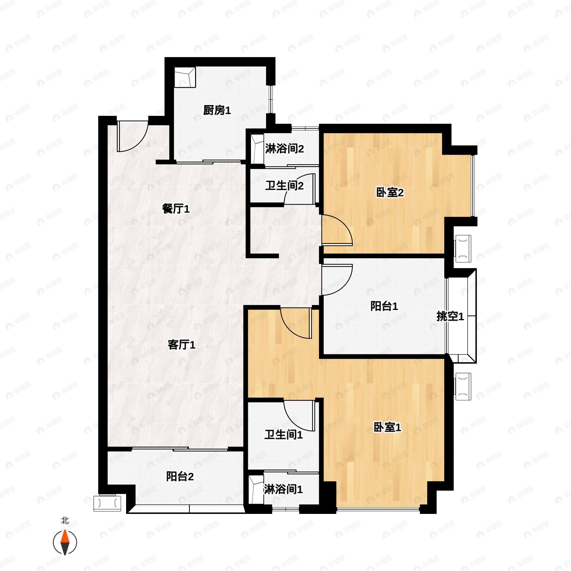 2室2厅2卫建面99平户型图