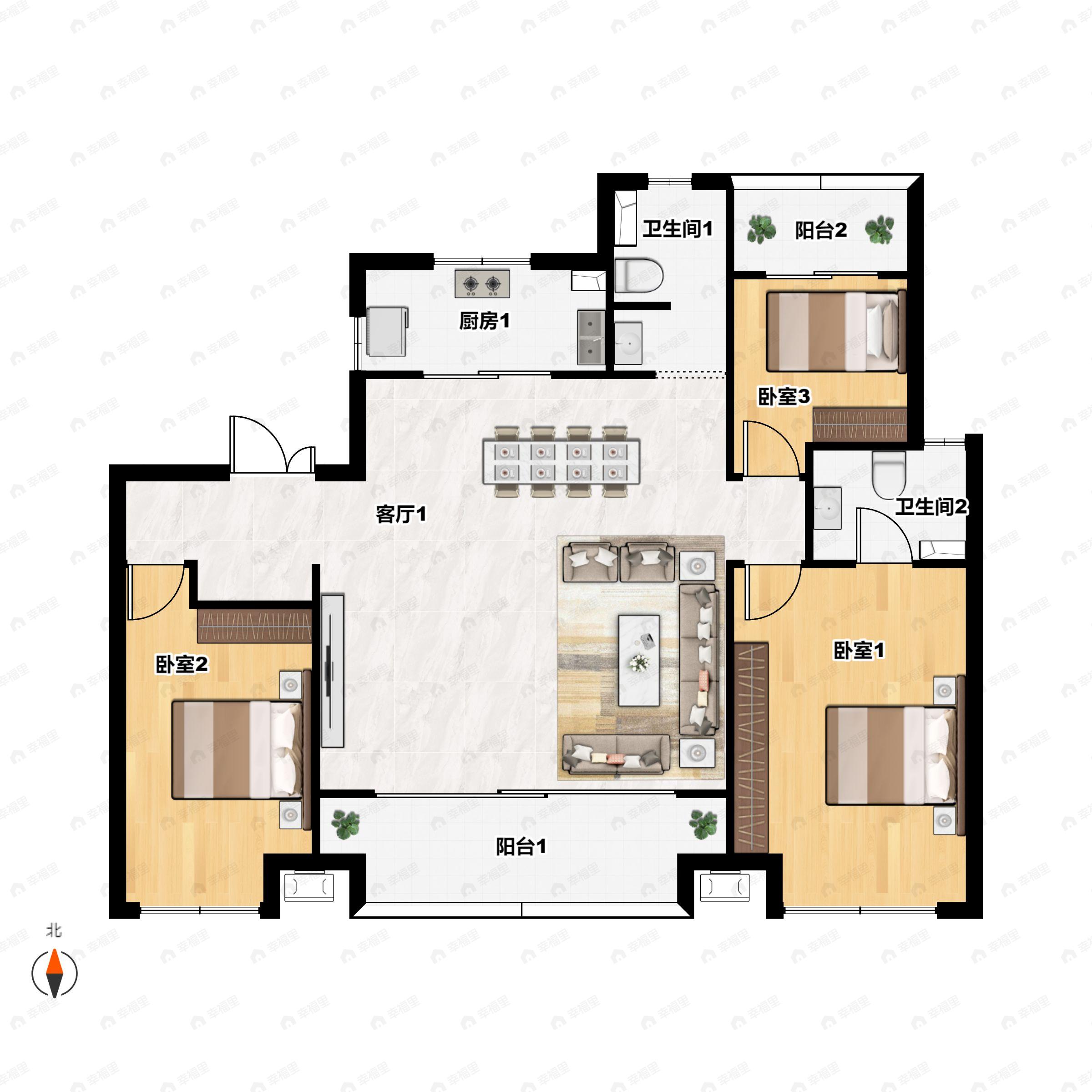 3室2厅2卫建面141平户型图