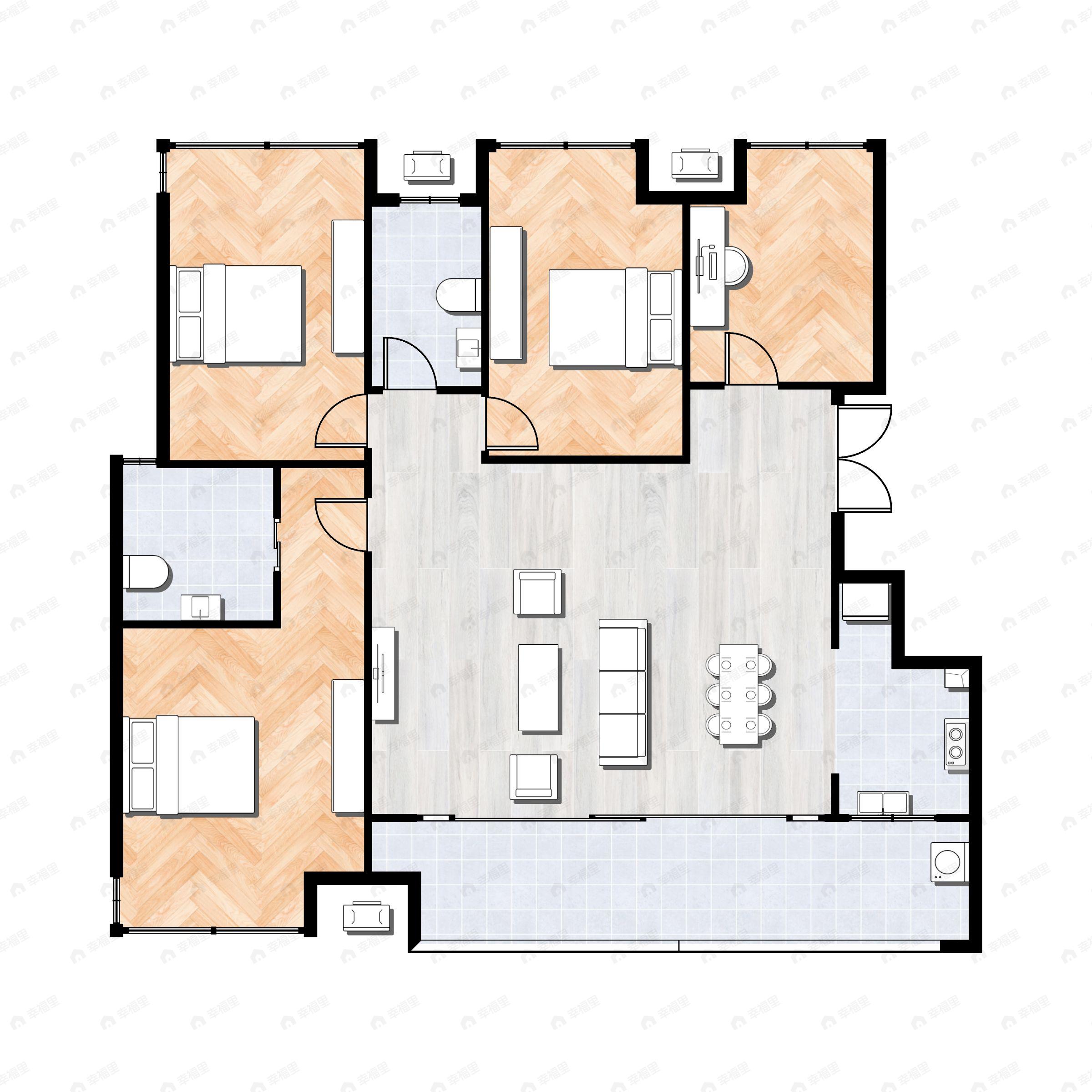 4室2厅2卫建面128平南户型图