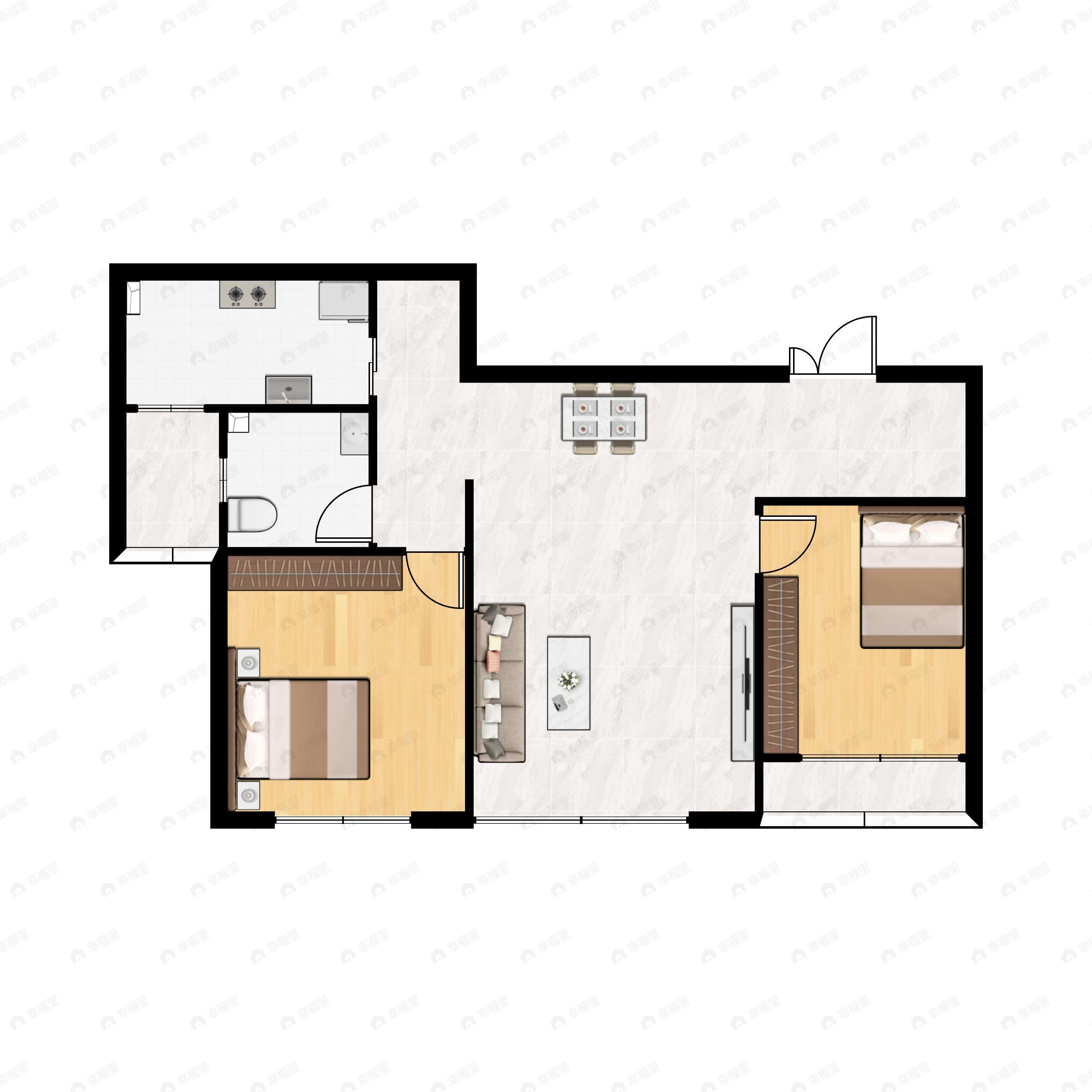 2室1厅1卫建面87平户型图
