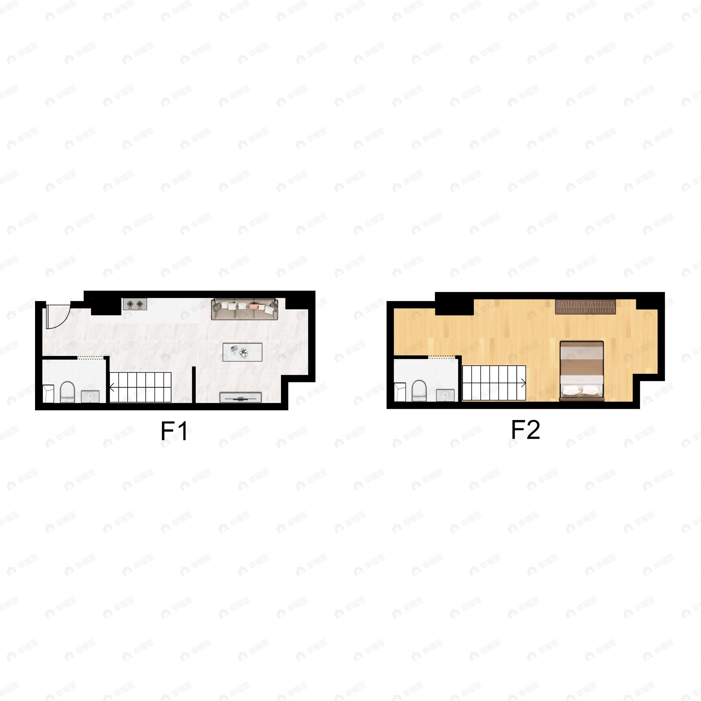 1室1厅2卫建面32平户型图