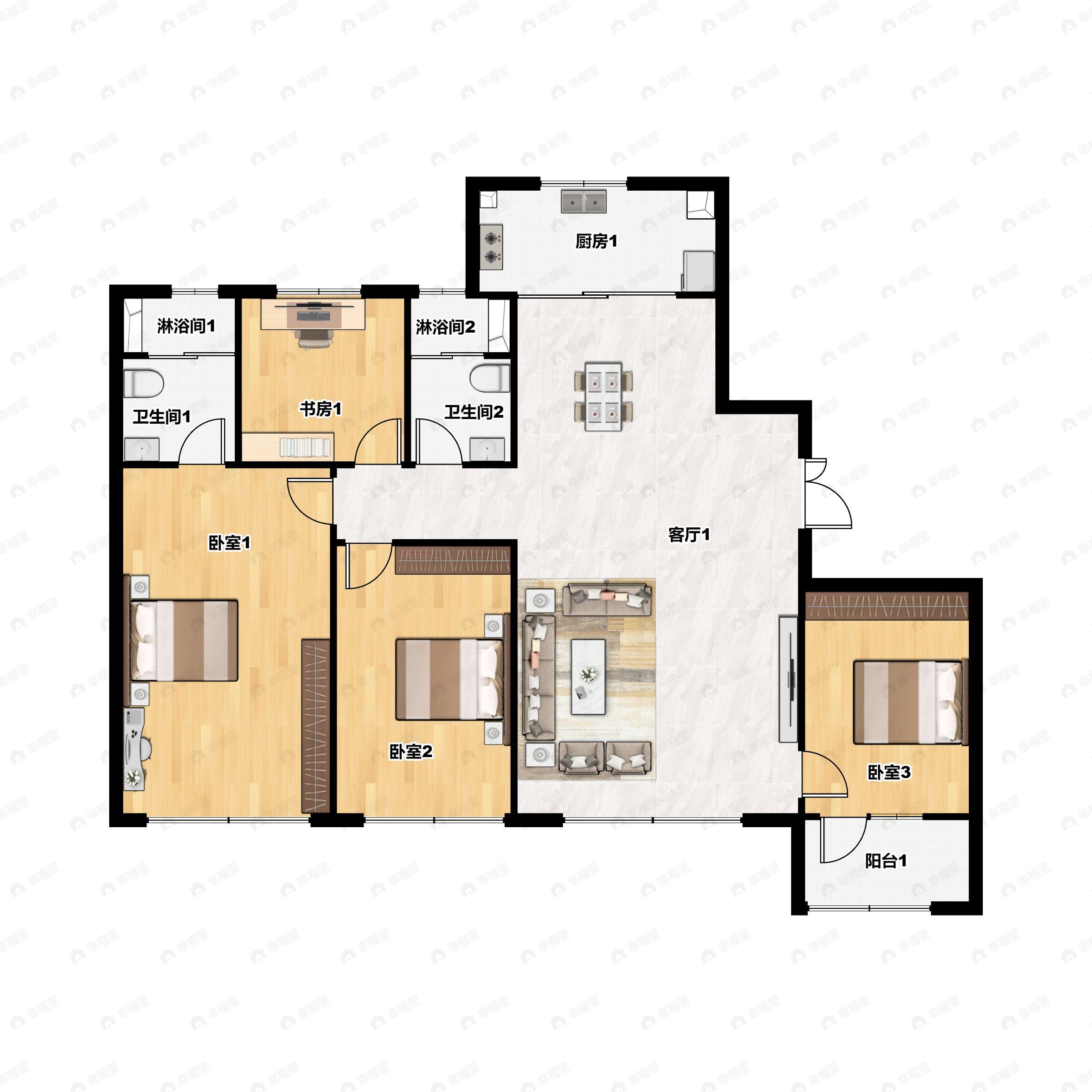 4室2厅2卫建面165平南户型图