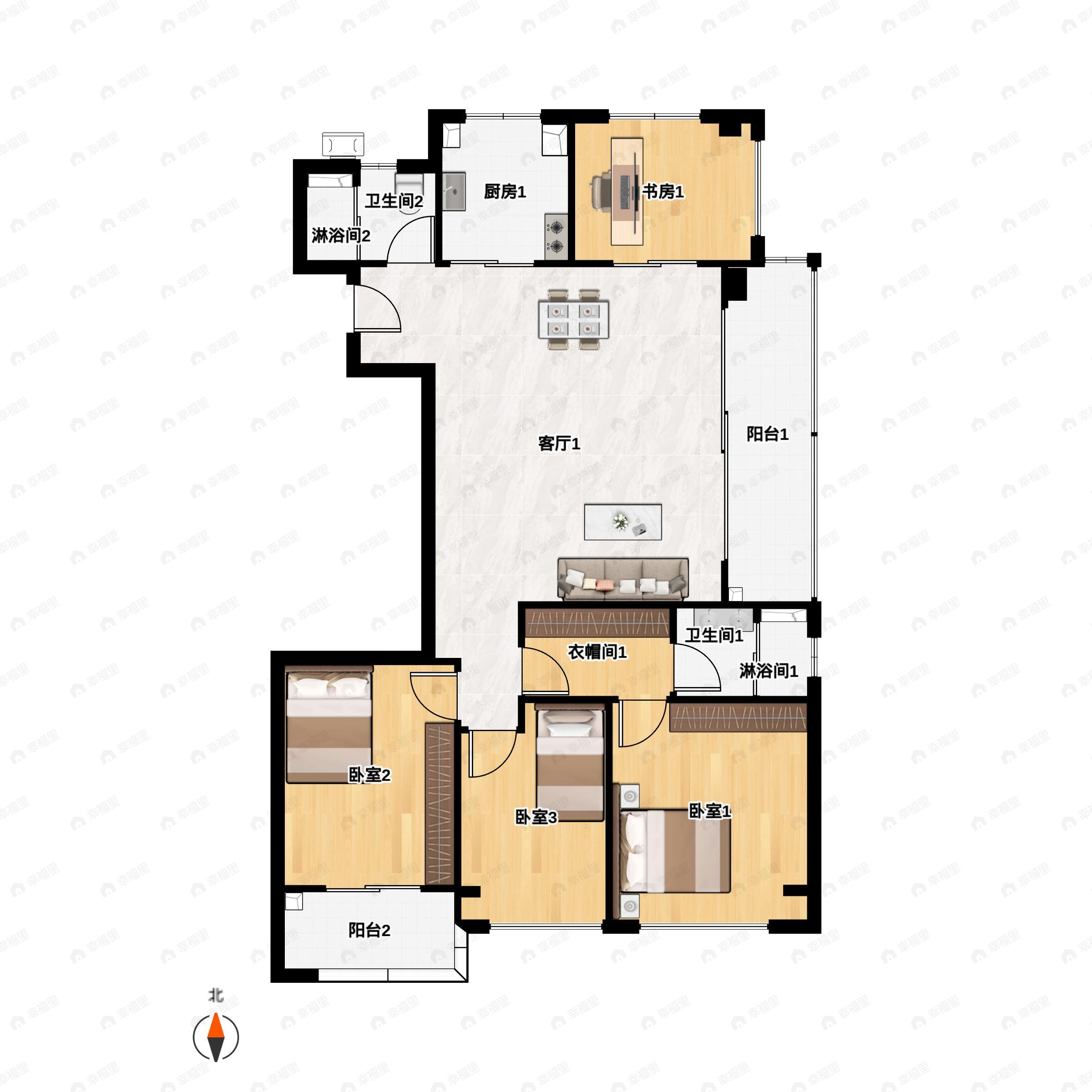 4室2厅2卫建面139平南|北户型图
